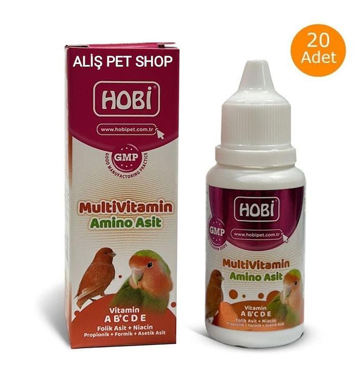 HOBİ Kuşlar İçin Multivitamin ve Aminoasit Takviyesi 30ml x 20 Adet