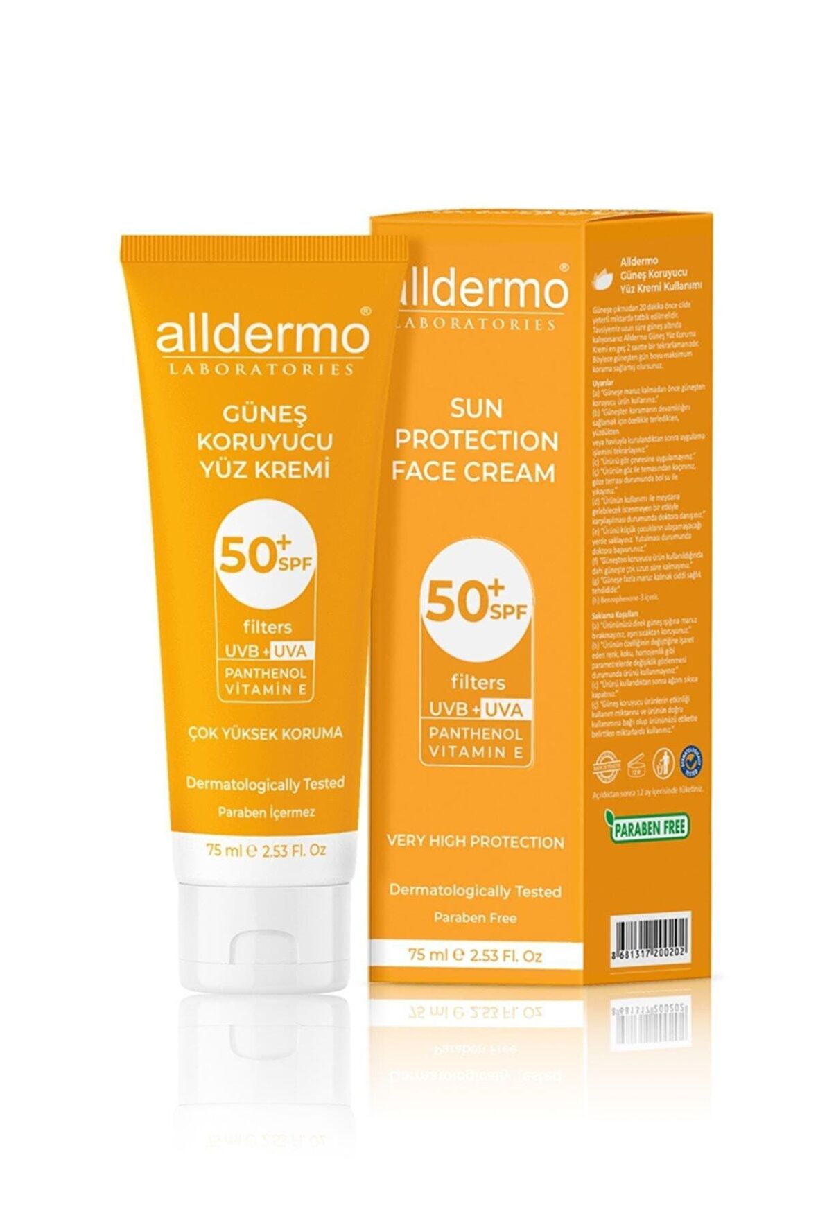 Alldermo 50+ Faktör Renksiz Yüz Güneş Koruyucu Krem 75 ml