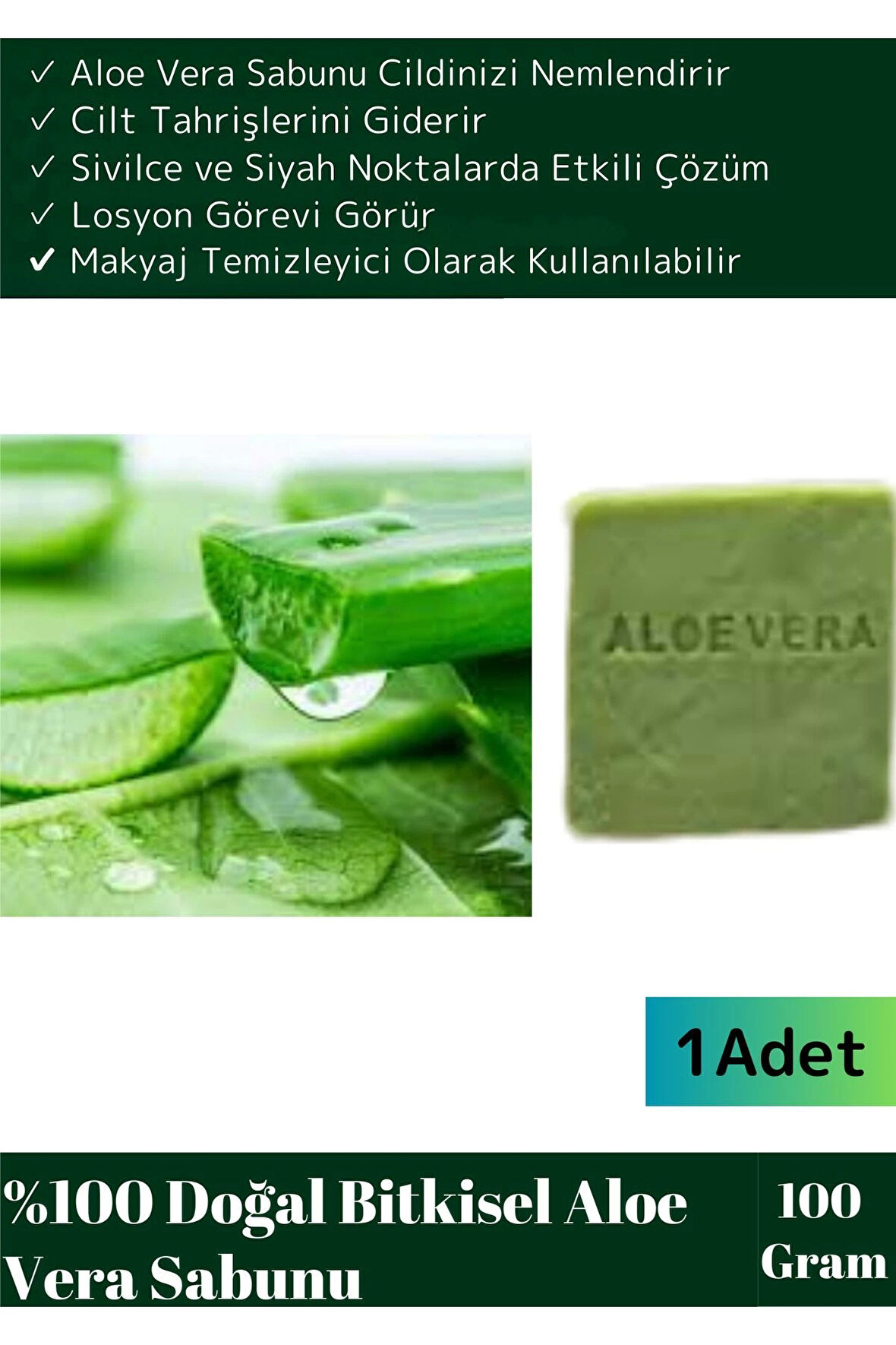 Özel Üretim %100 Organik Tüm Vücut Kullanım Bitkisel Aloe Vera Sabunu 1 Adet
