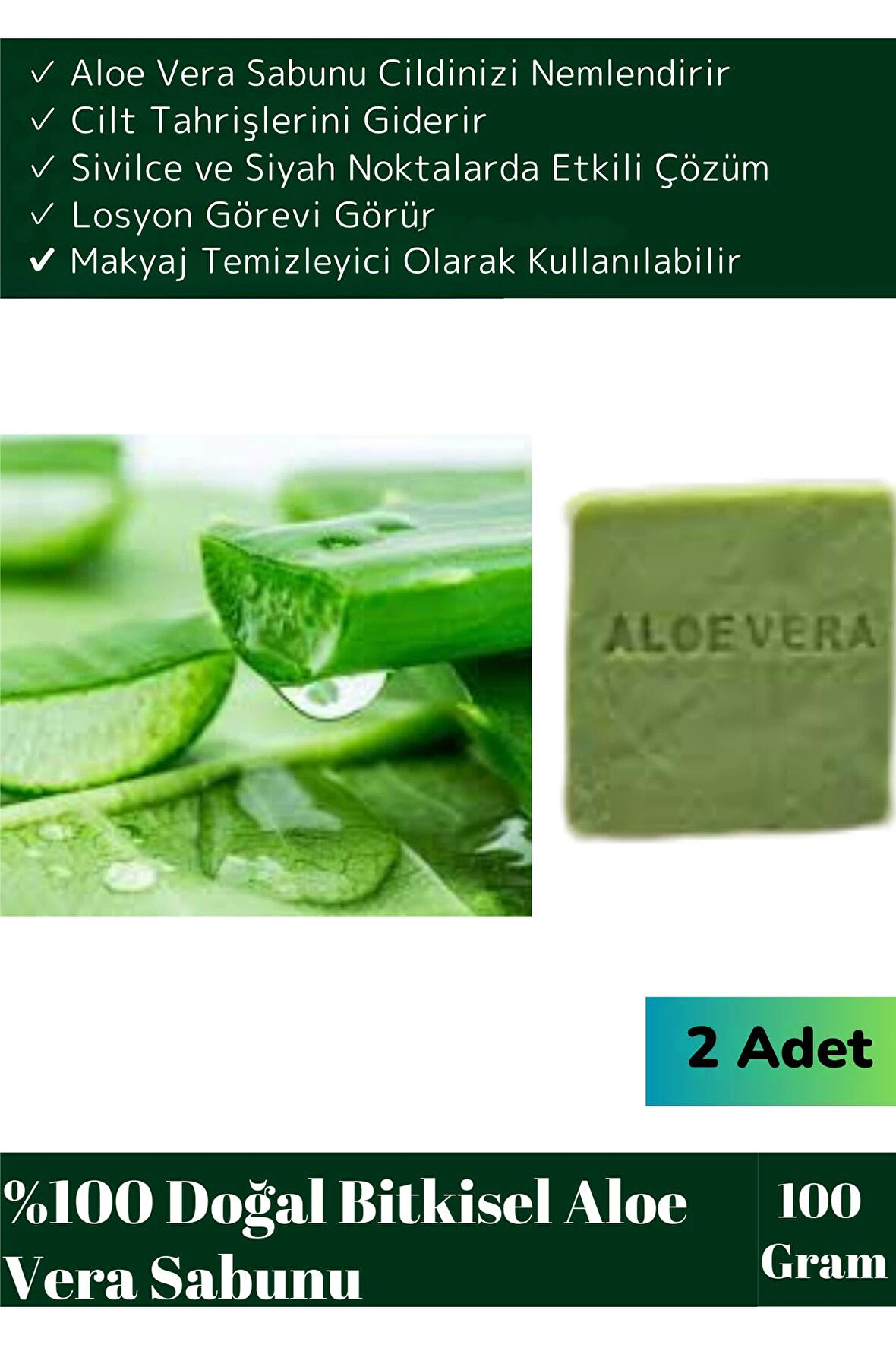 Özel Üretim %100 Organik Tüm Vücut Kullanım Bitkisel Aloe Vera Sabunu 2 Adet