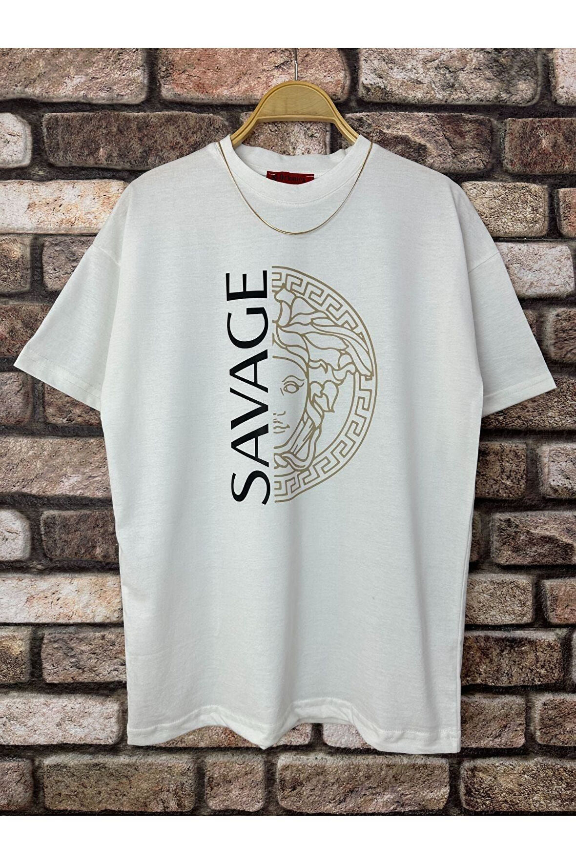 Erkek Savage Baskılı Oversize Bisiklet Yaka T-Shirt