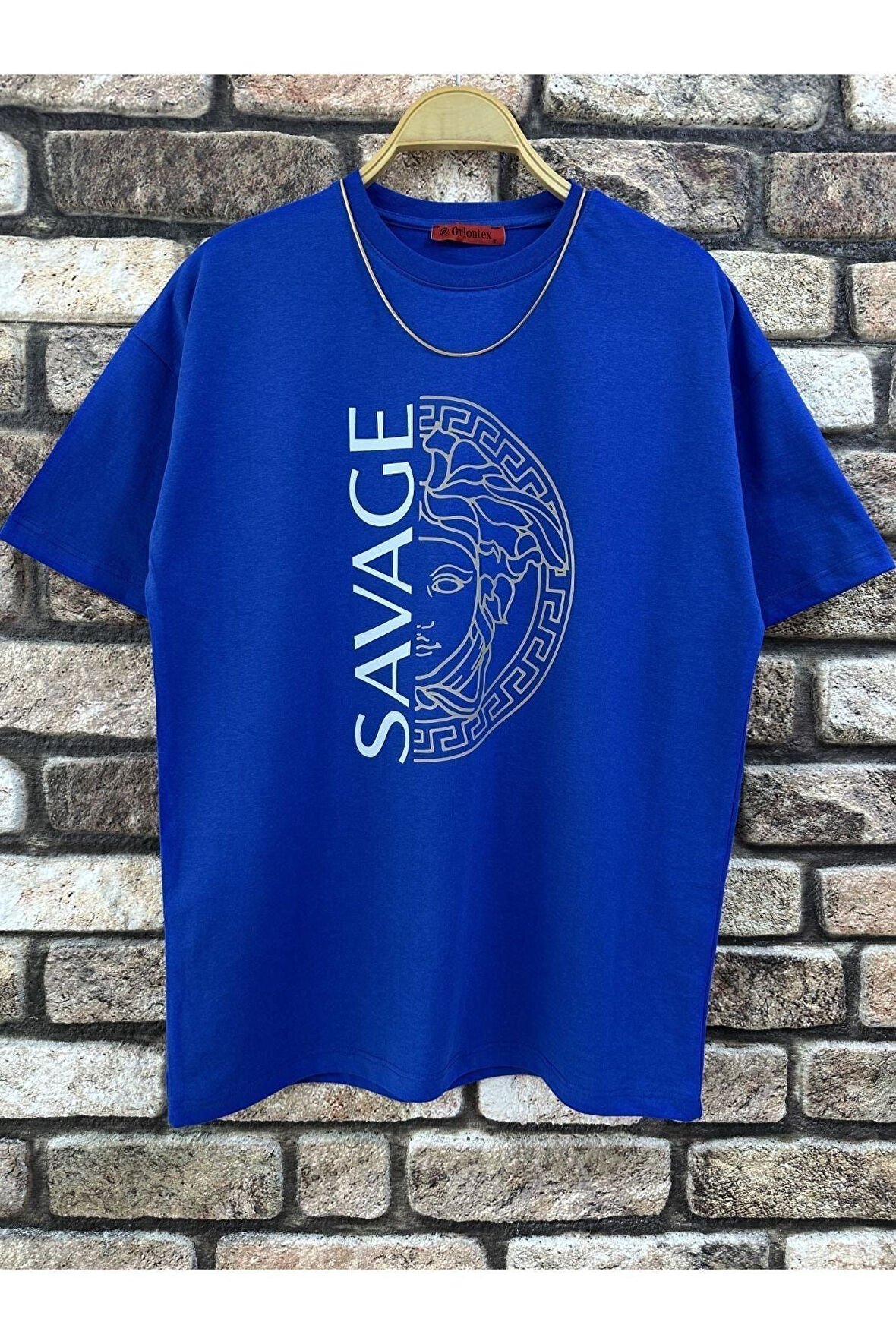 Erkek Savage Baskılı Oversize Bisiklet Yaka T-Shirt