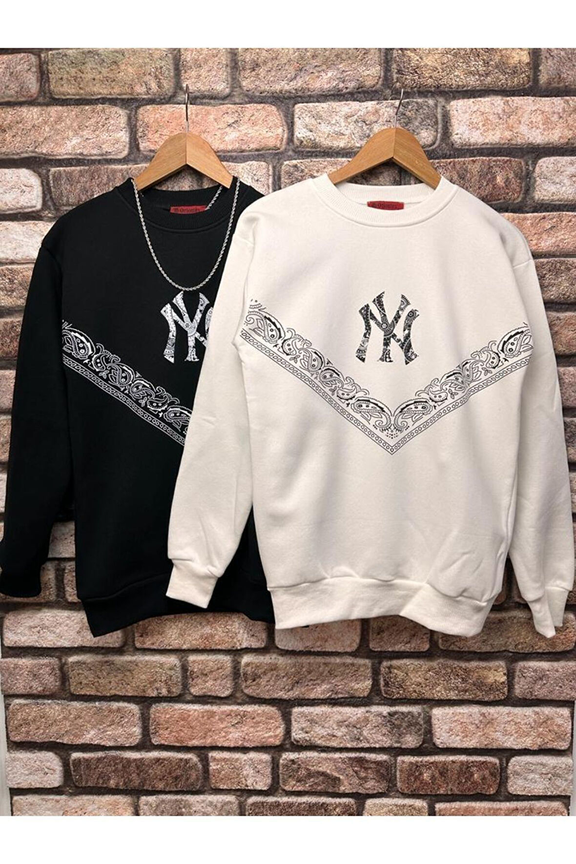 Erkek 2li Siyah-Beyaz Baskılı Sweatshirt