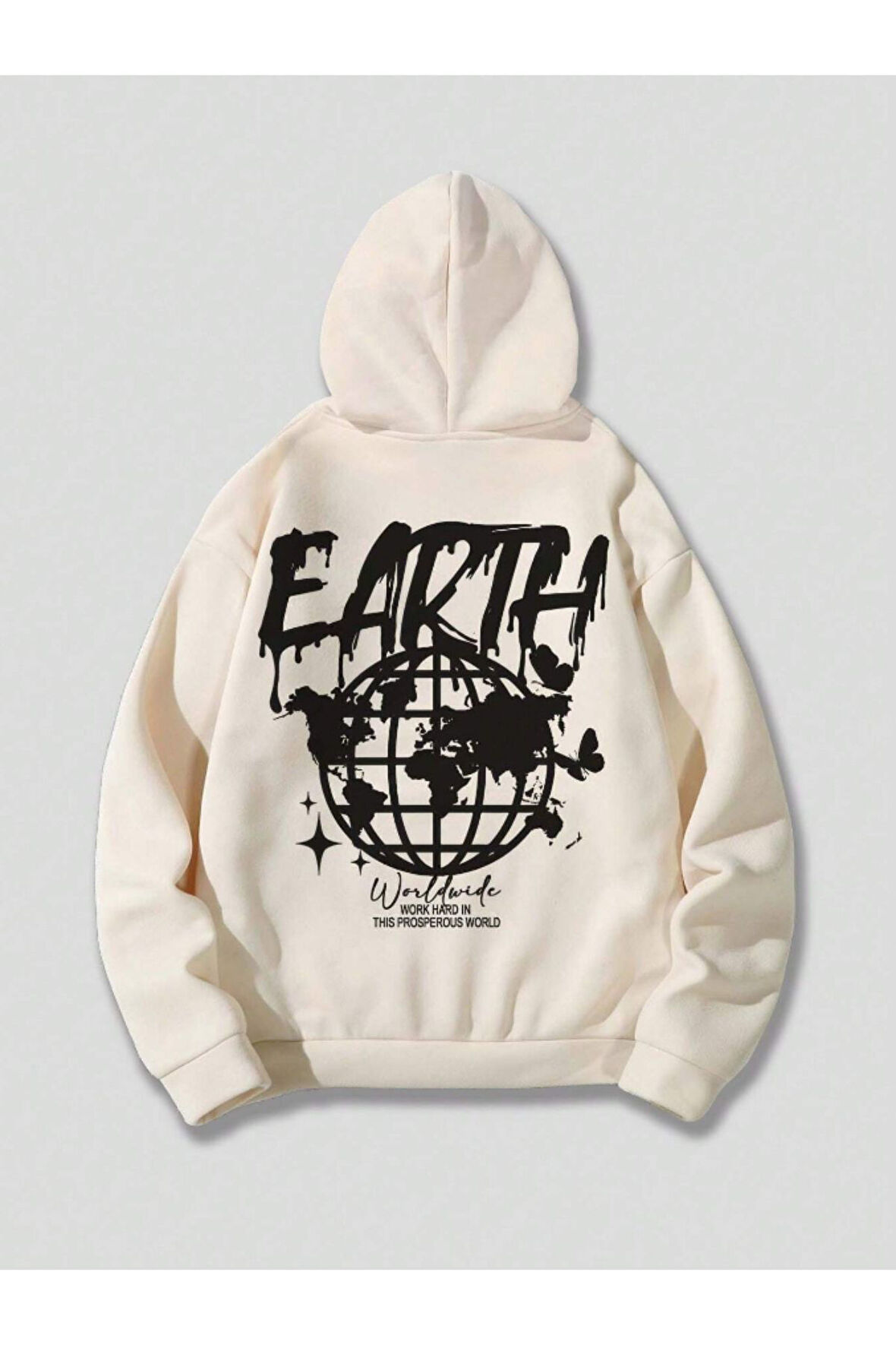 Unisex Earth Baskılı Kapüşonlu Sweatshirt