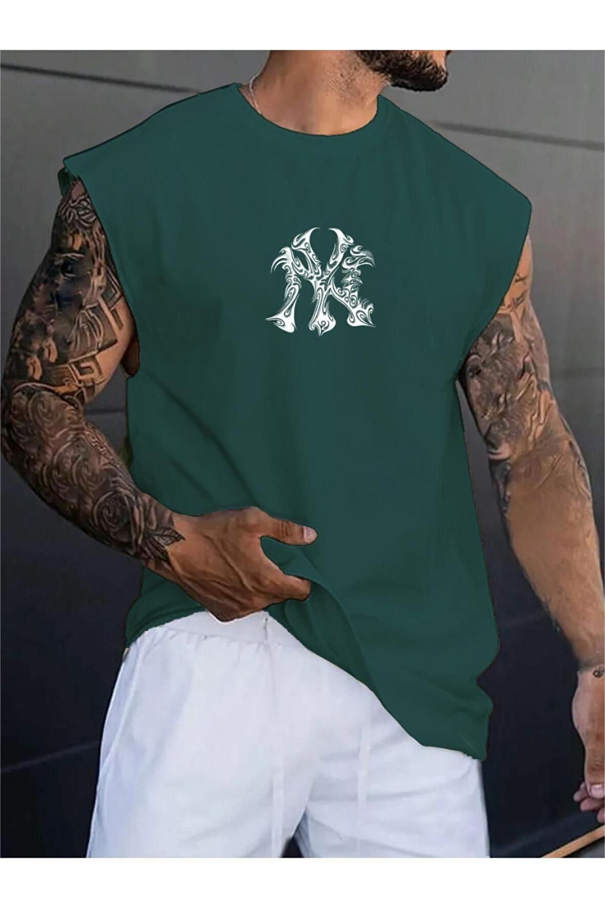 Erkek NY Baskılı Oversize Kolsuz T-shirt