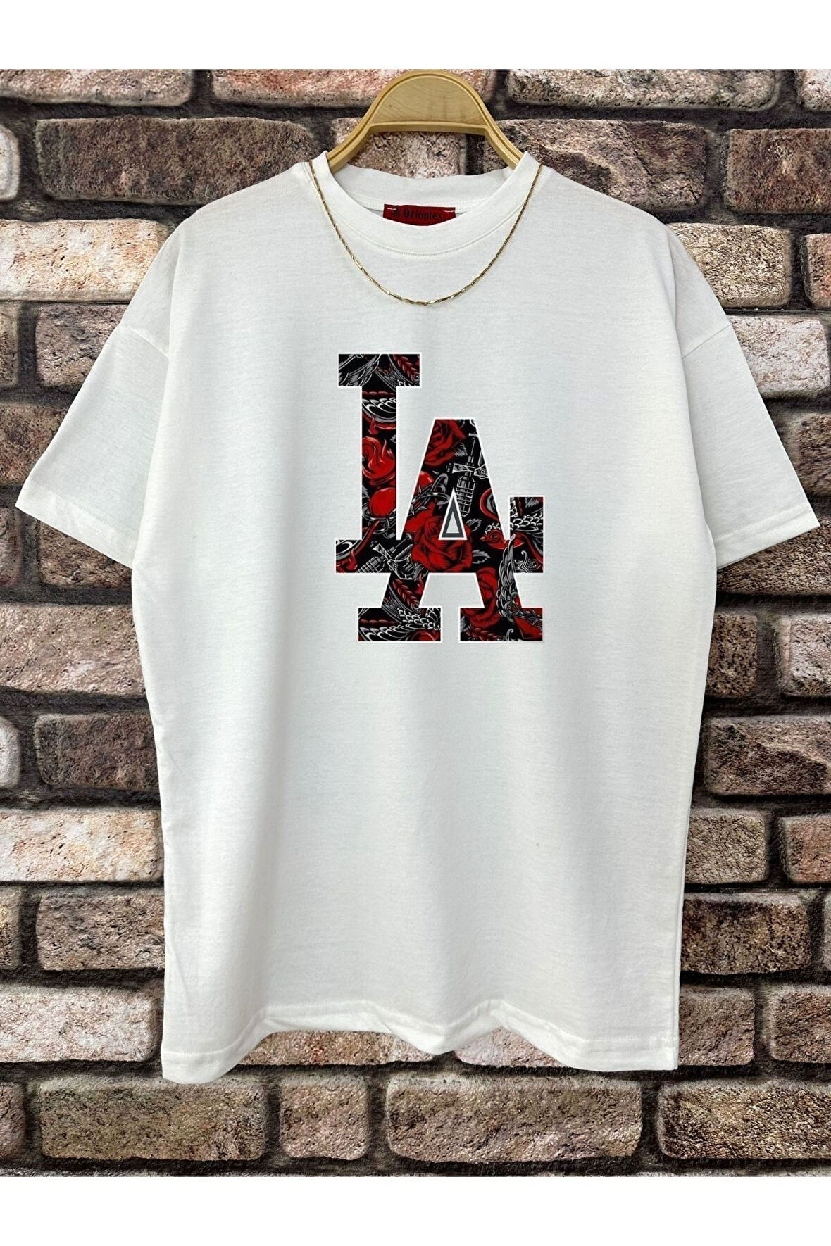 Erkek LA Baskılı Oversize Tshirt