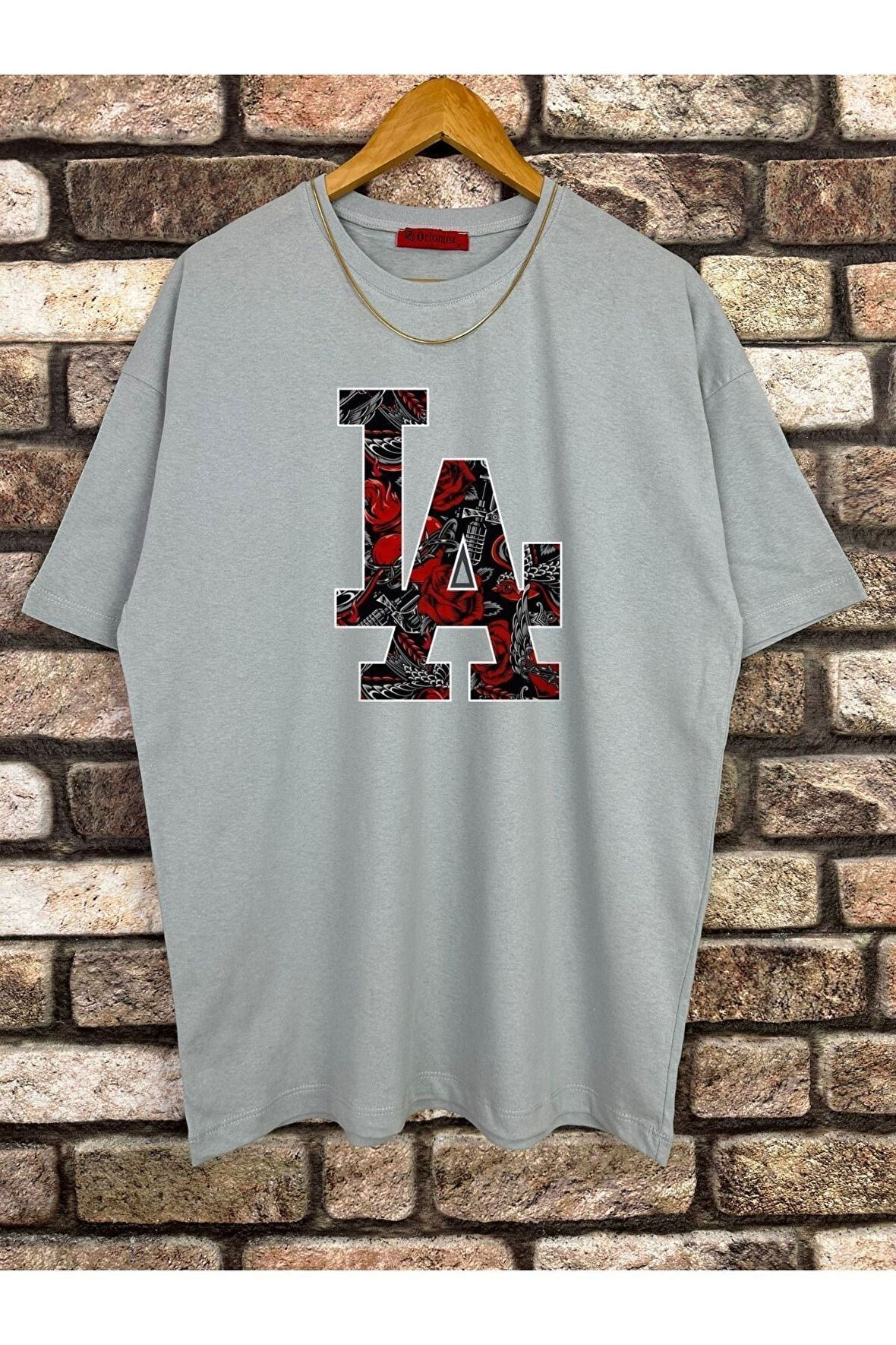 Erkek LA Baskılı Oversize Tshirt