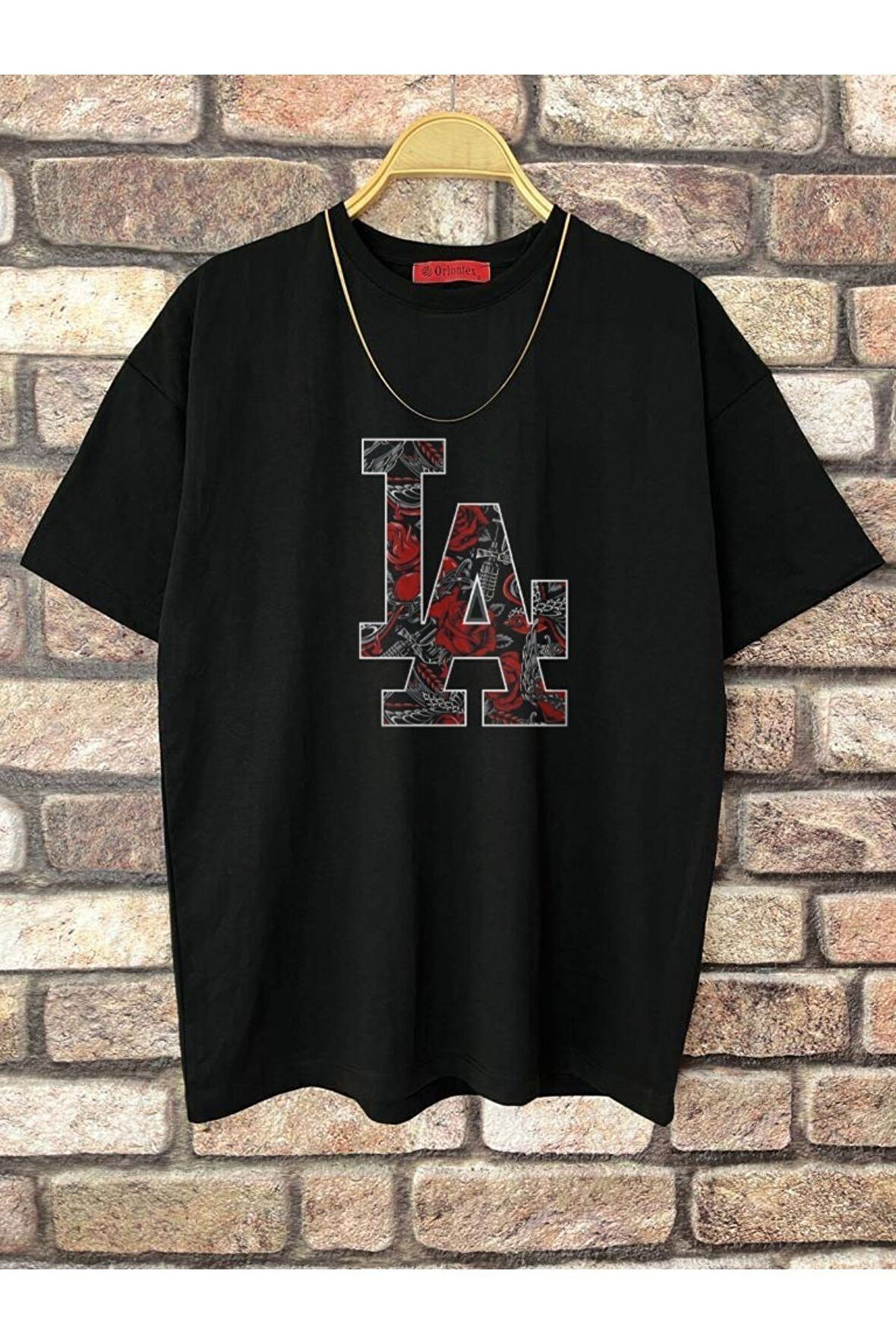 Erkek LA Baskılı Oversize Tshirt