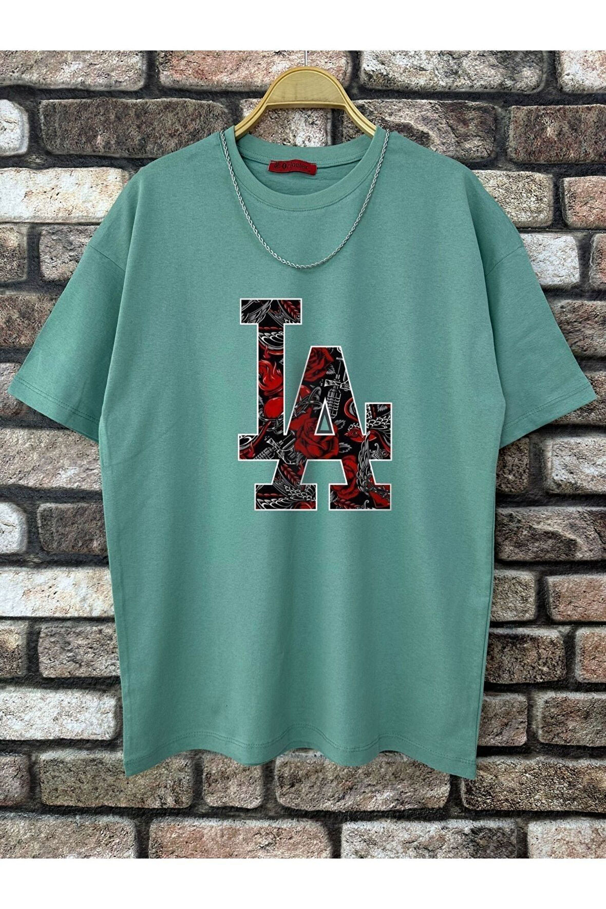 Erkek LA Baskılı Oversize Tshirt