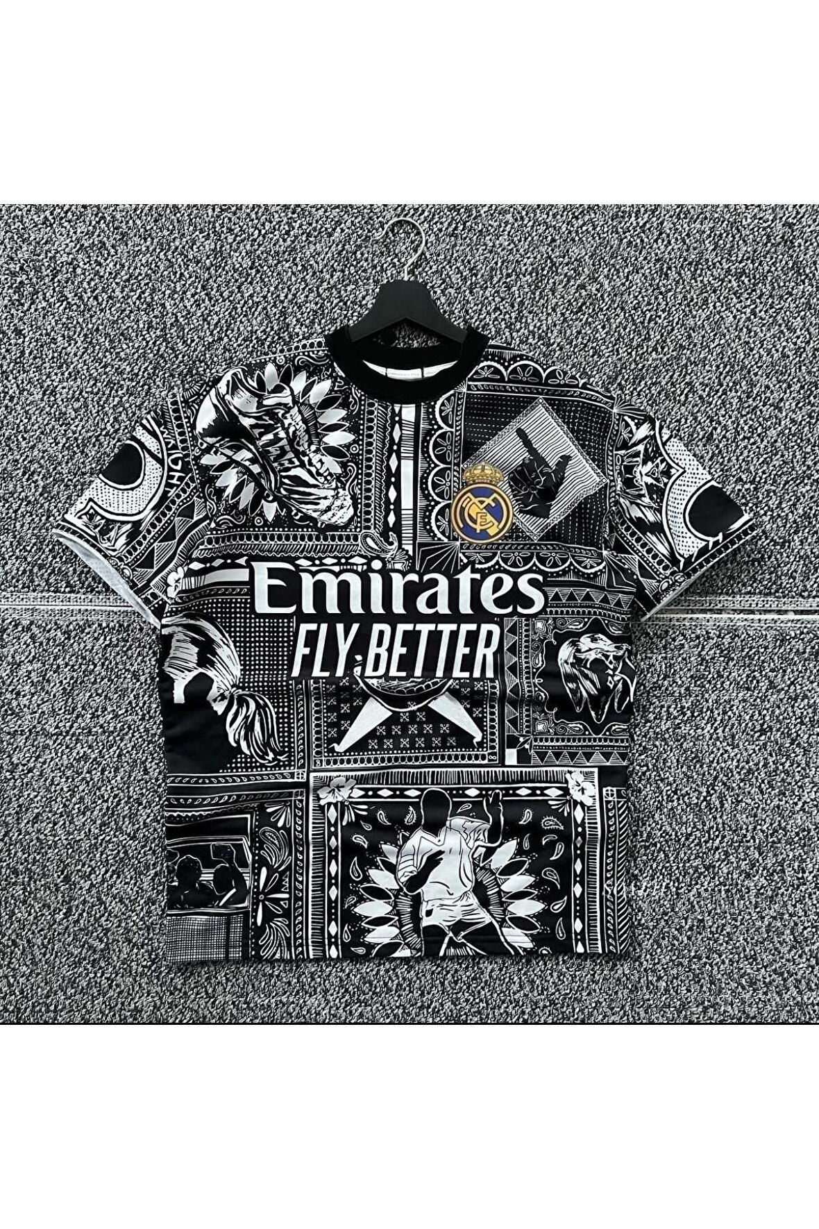 Erkek Emirates Baskılı Oversize Bisiklet Yaka T-Shirt