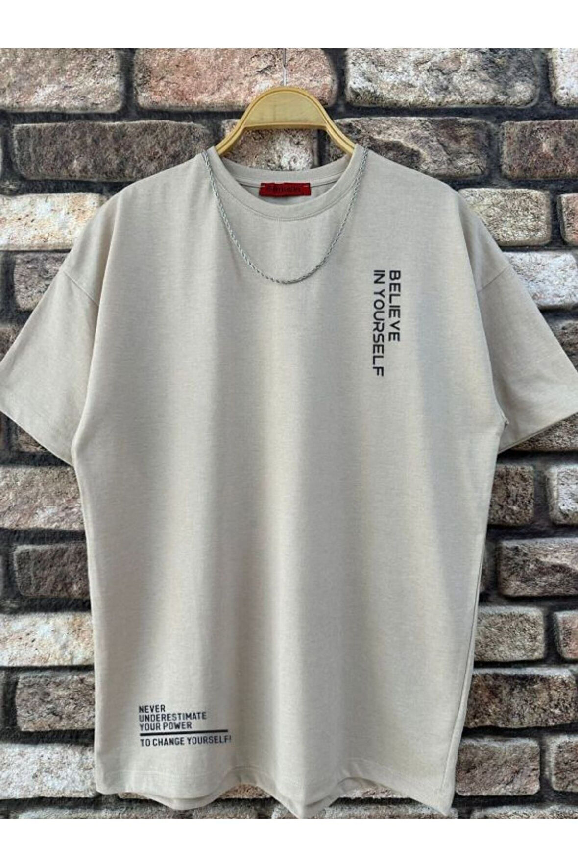 Erkek Believe Baskılı Oversize T-shirt