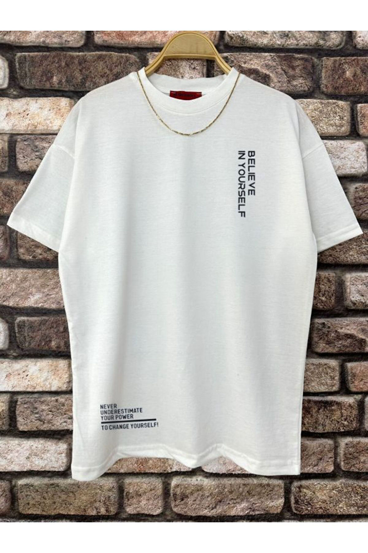 Erkek Believe Baskılı Oversize T-shirt