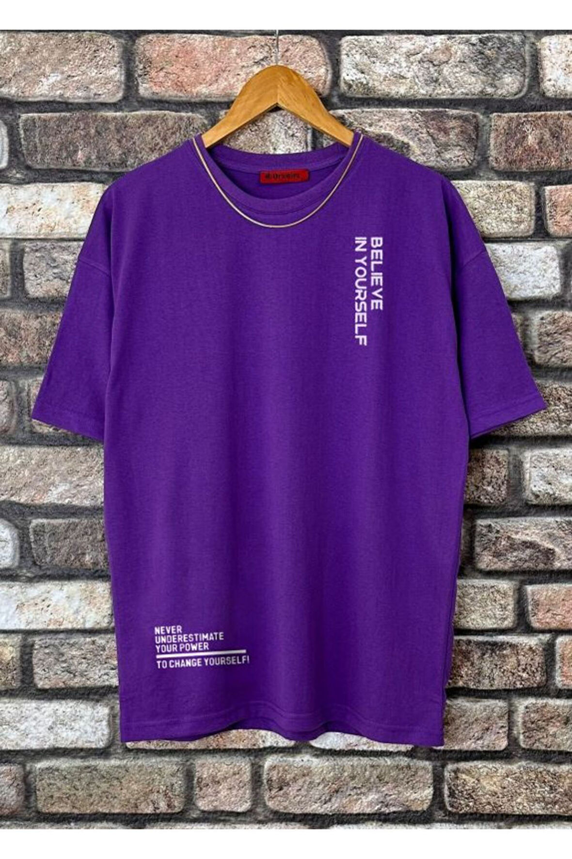 Erkek Believe Baskılı Oversize T-shirt