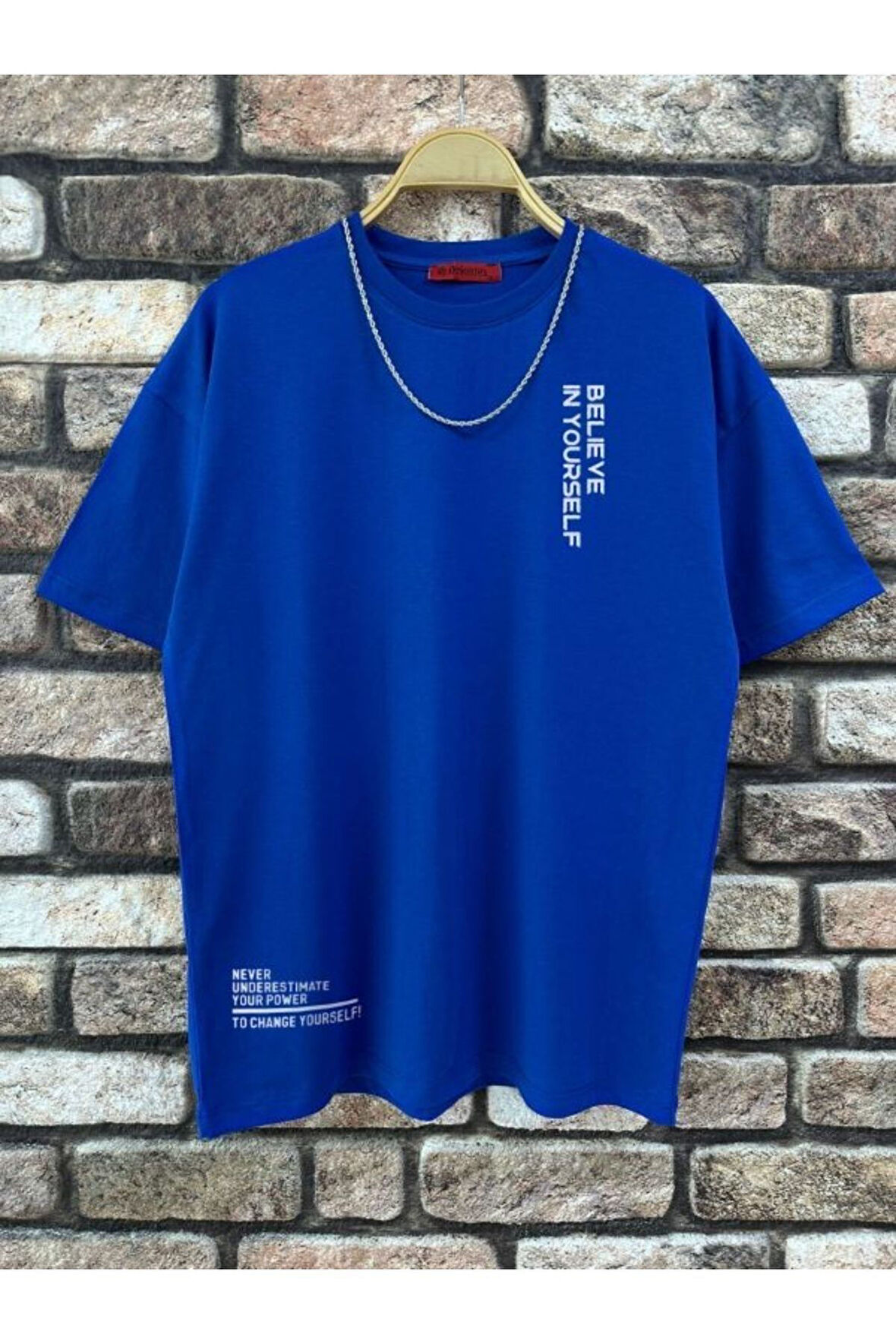 Erkek Believe Baskılı Oversize T-shirt