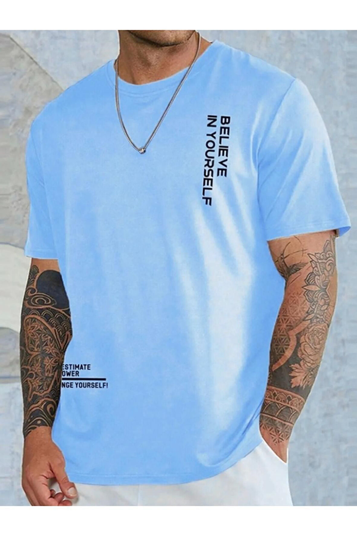 Erkek Believe Baskılı Oversize T-shirt