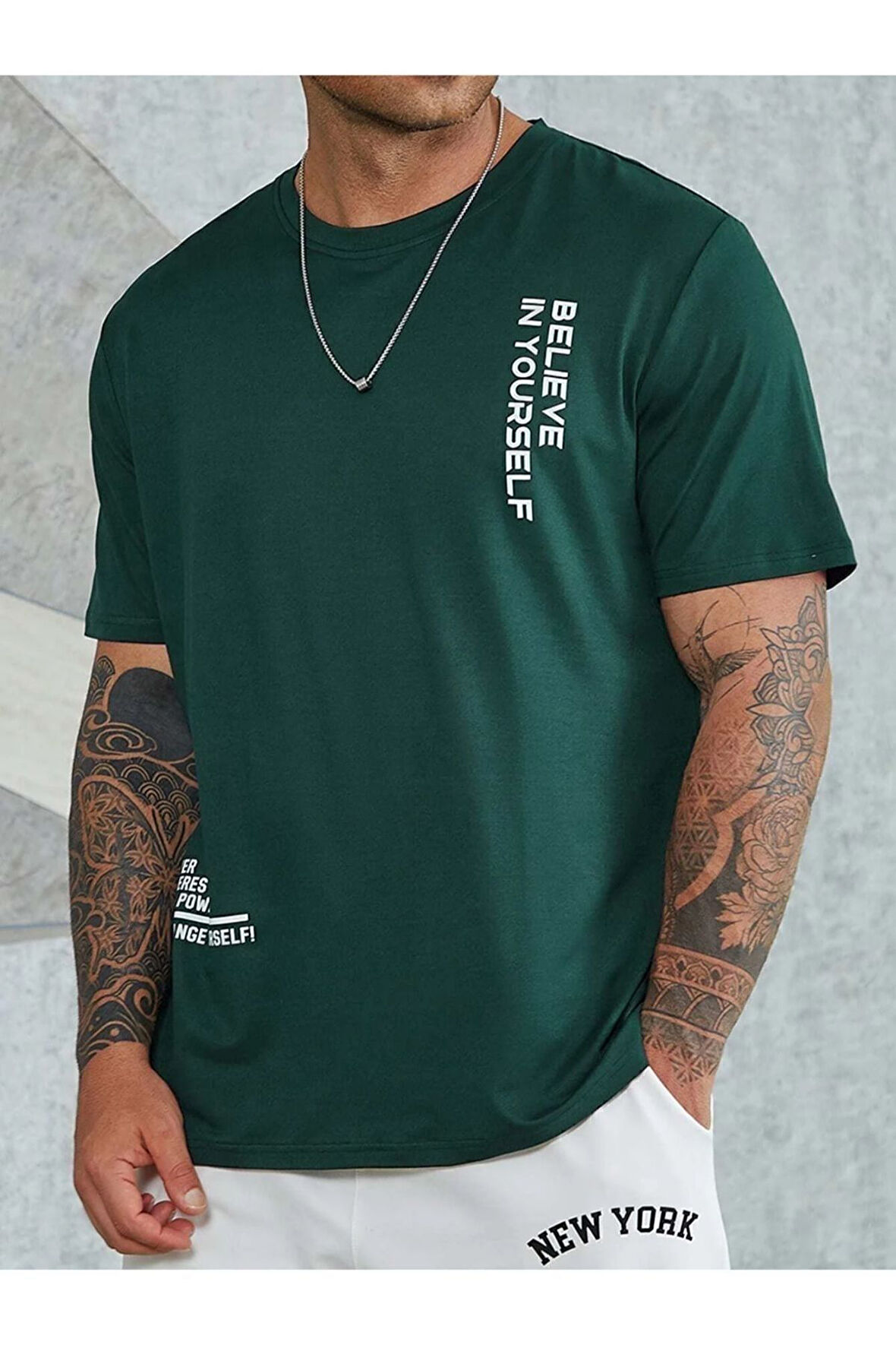 Erkek Believe Baskılı Oversize T-shirt