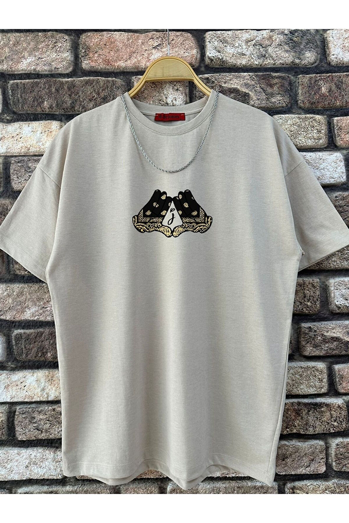 Erkek El Detay Baskılı Oversize Tshirt