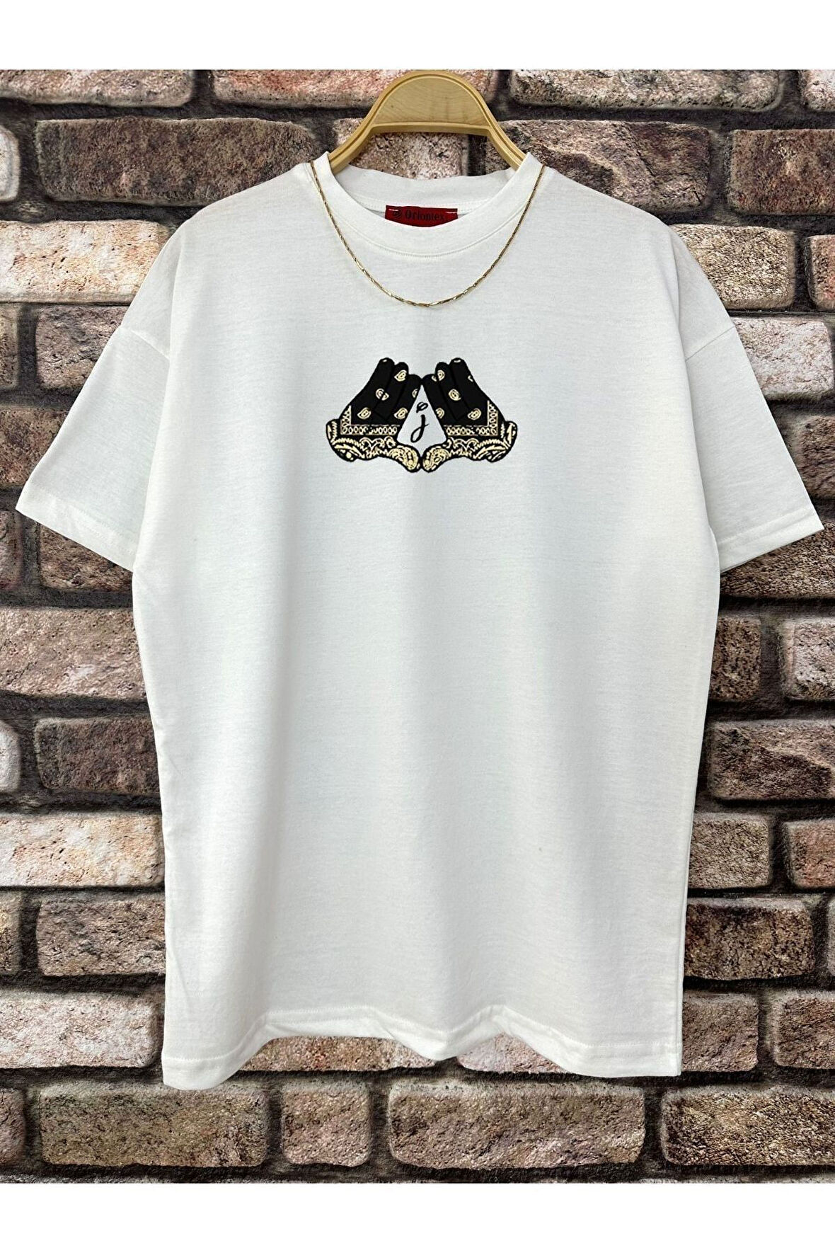 Erkek El Detay Baskılı Oversize Tshirt