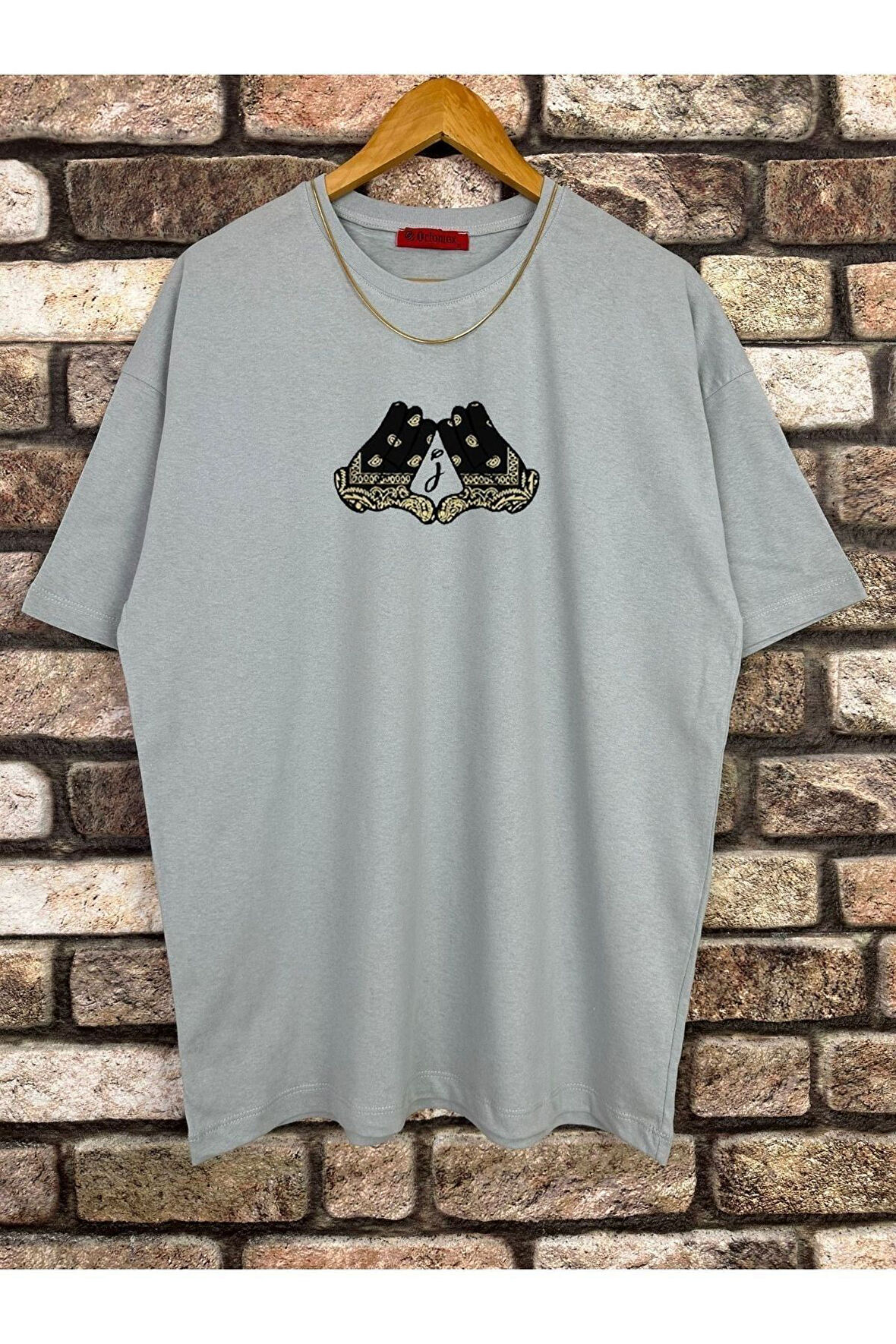 Erkek El Detay Baskılı Oversize Tshirt