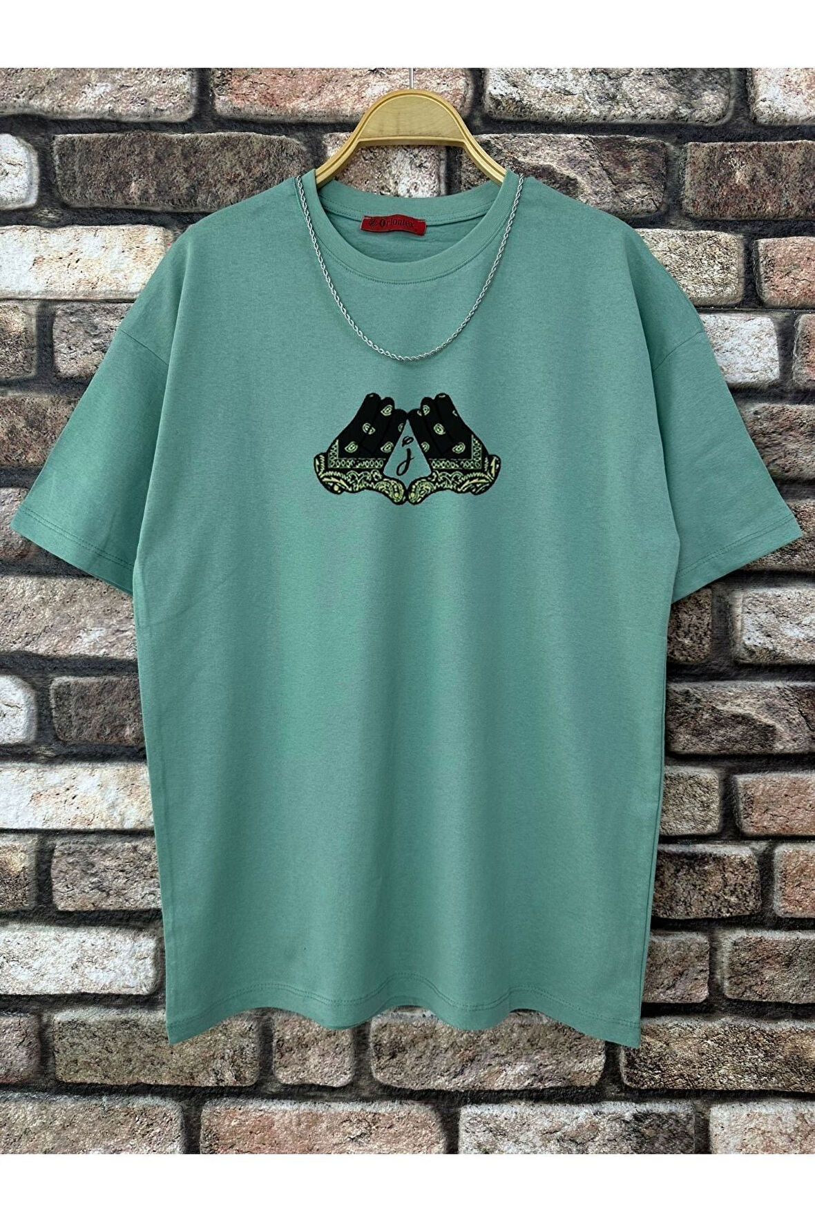 Erkek El Detay Baskılı Oversize Tshirt
