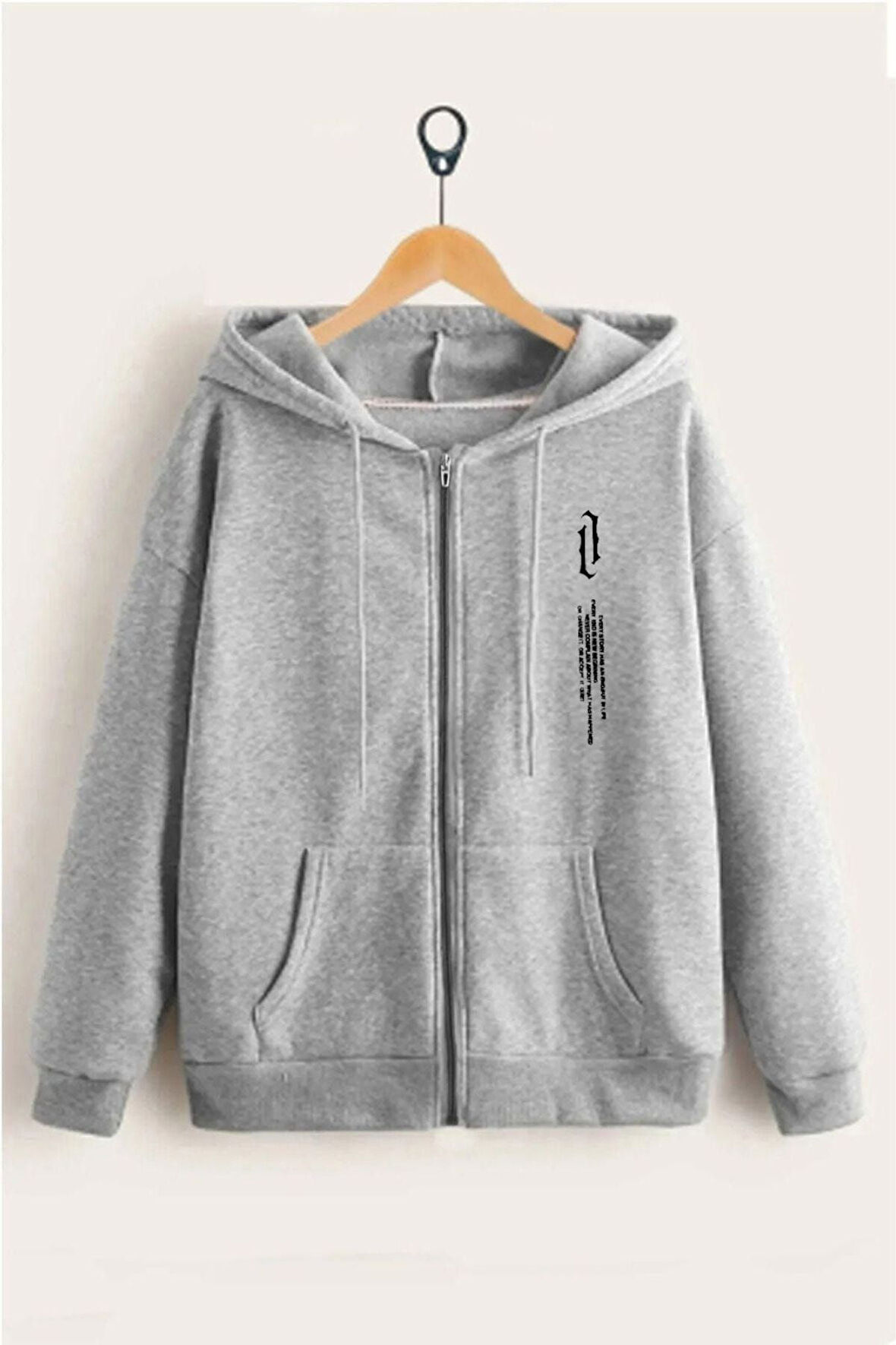 Unisex Dikey Baskılı Ince Mevsimlik Kapşonlu Oversize Hırka