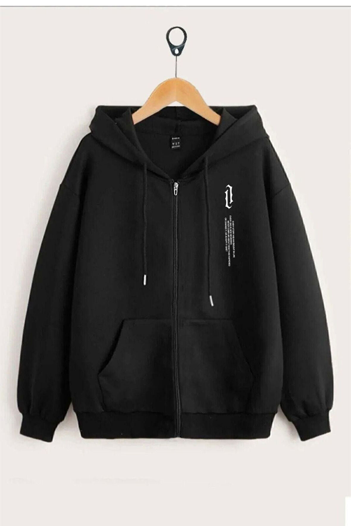Unisex Dikey Baskılı Ince Mevsimlik Kapşonlu Oversize Hırka