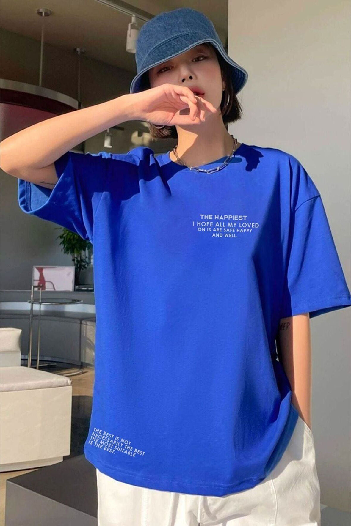 Unisex Happiest Baskılı Oversize T-shirt