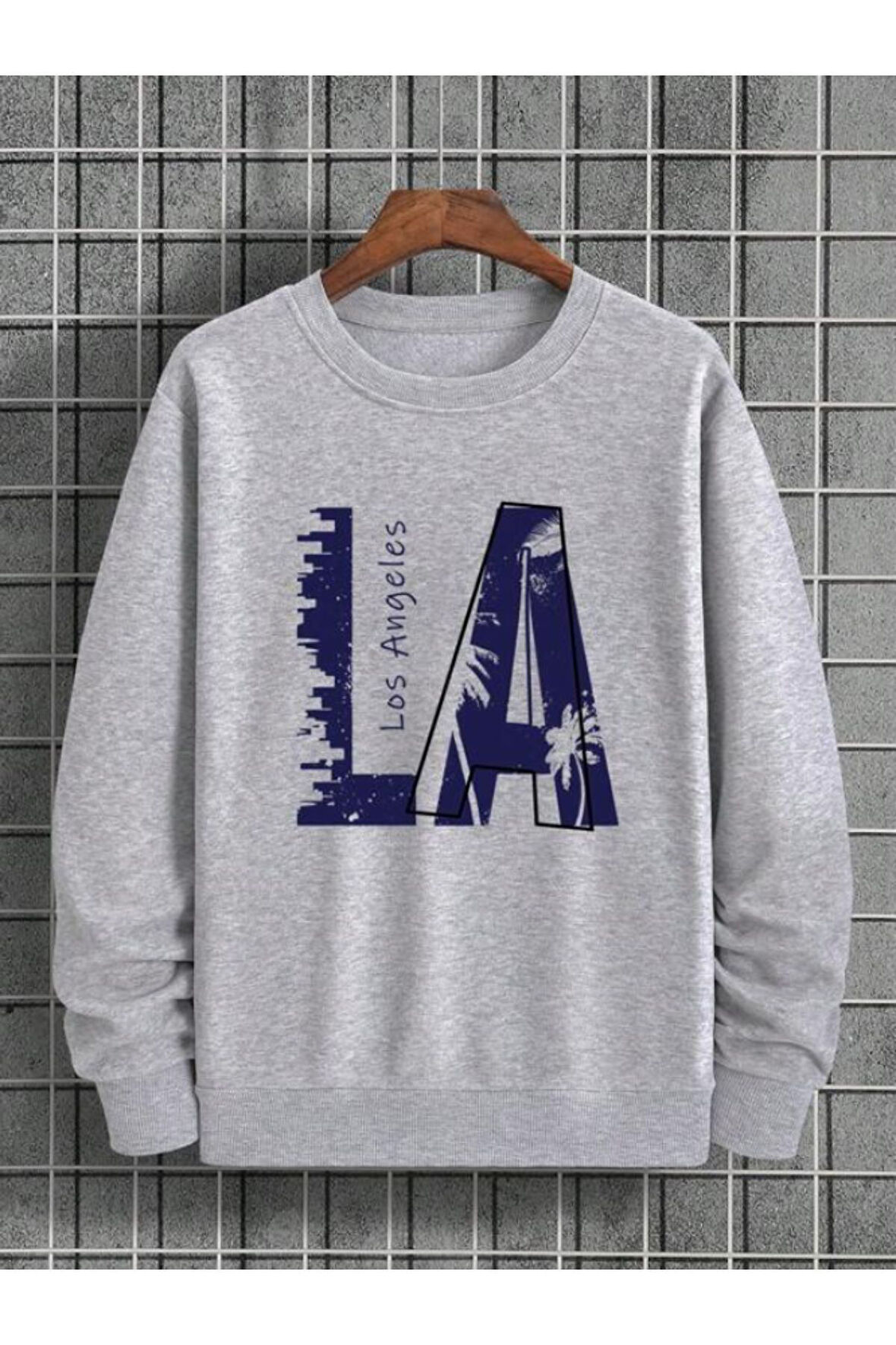 Erkek La Baskı Bisiklet Yaka Sweatshirt