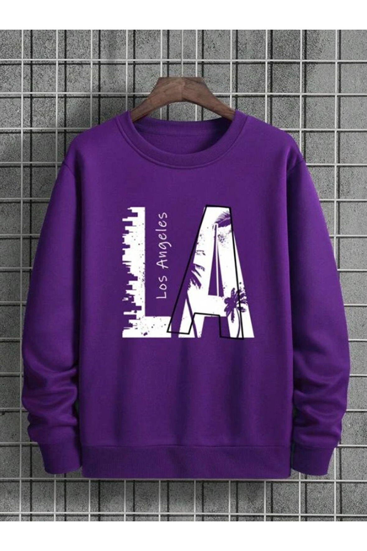 Erkek La Baskı Bisiklet Yaka Sweatshirt