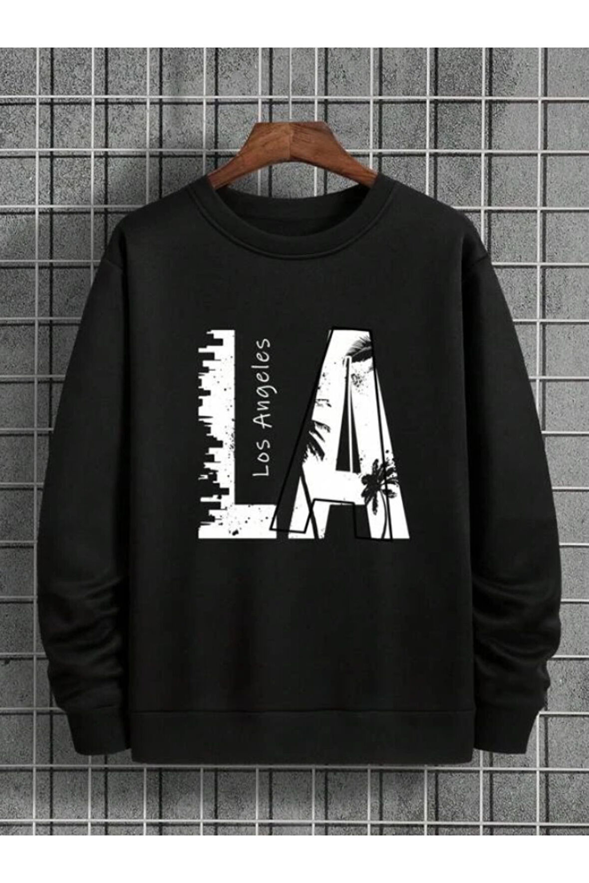 Erkek La Baskı Bisiklet Yaka Sweatshirt