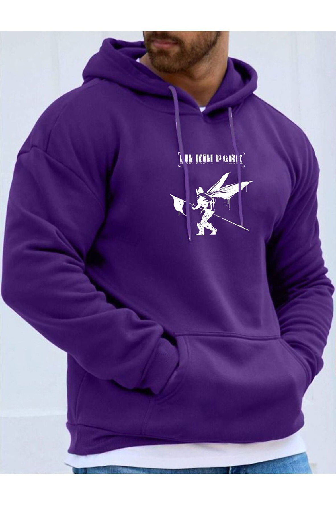 Erkek Linkin Park Baskılı Kapüşonlu Sweatshirt