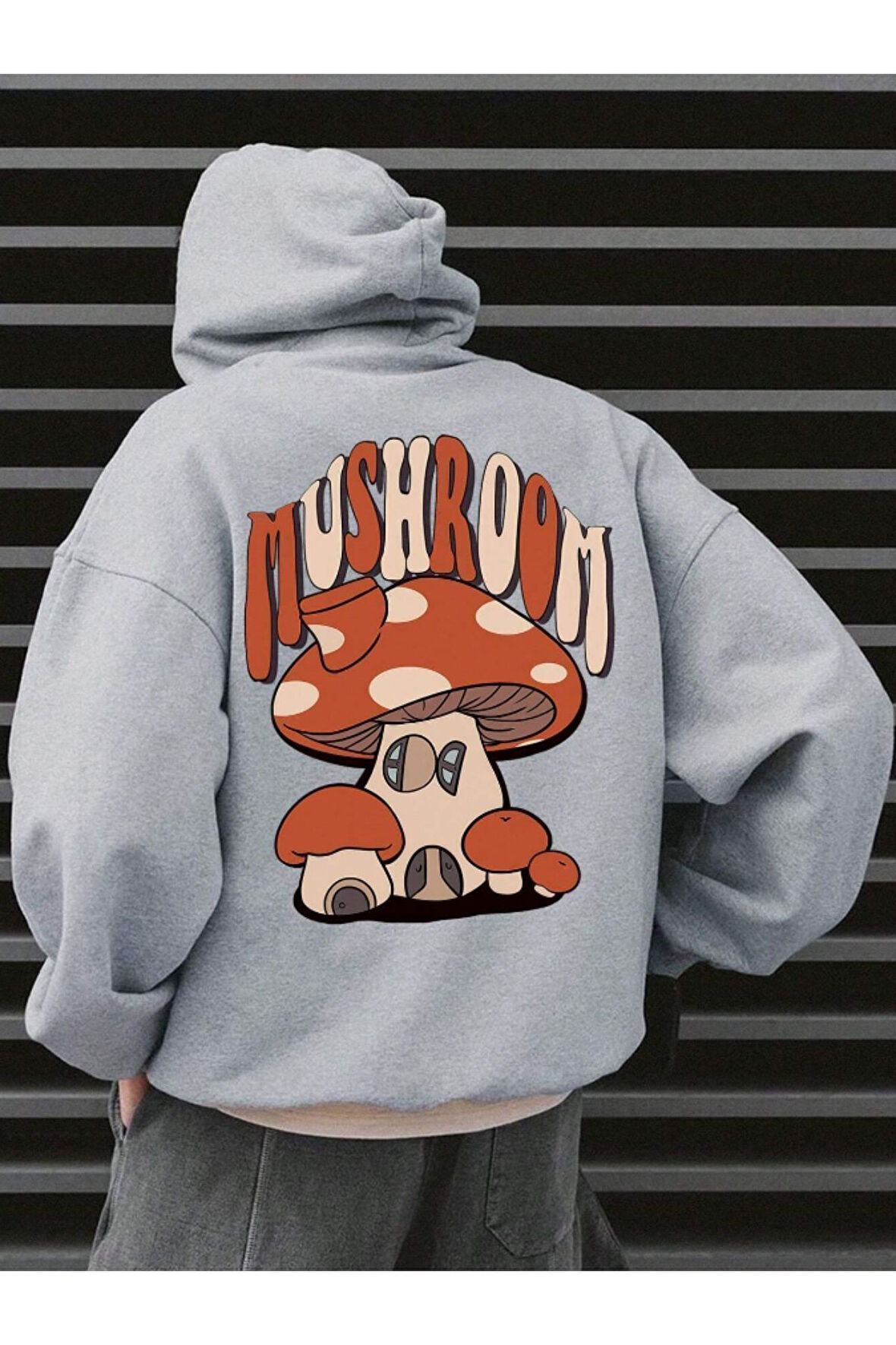 Unisex Mushroom Baskı Kapüşonlu Sweatshirt