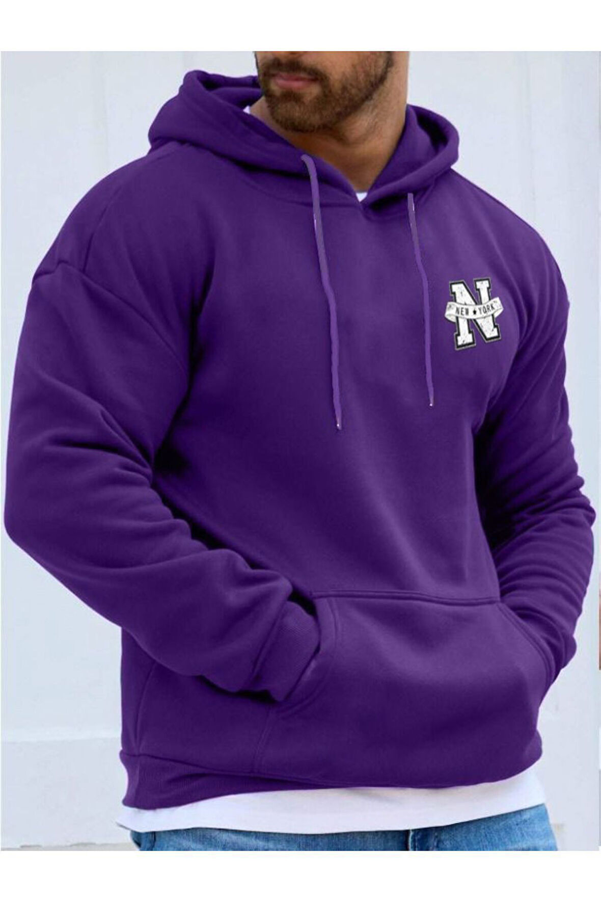 Erkek New York Baskılı Kapüşonlu Sweatshirt