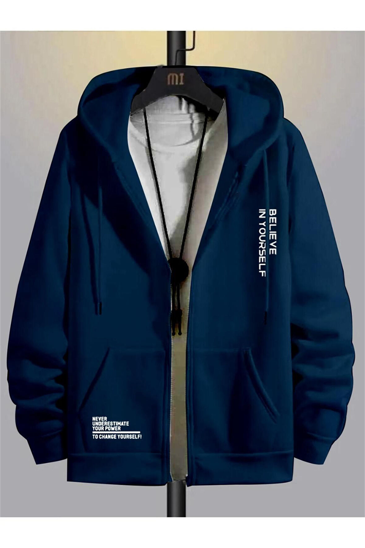 Erkek Believe Baskı Kapüşonlu Hırka