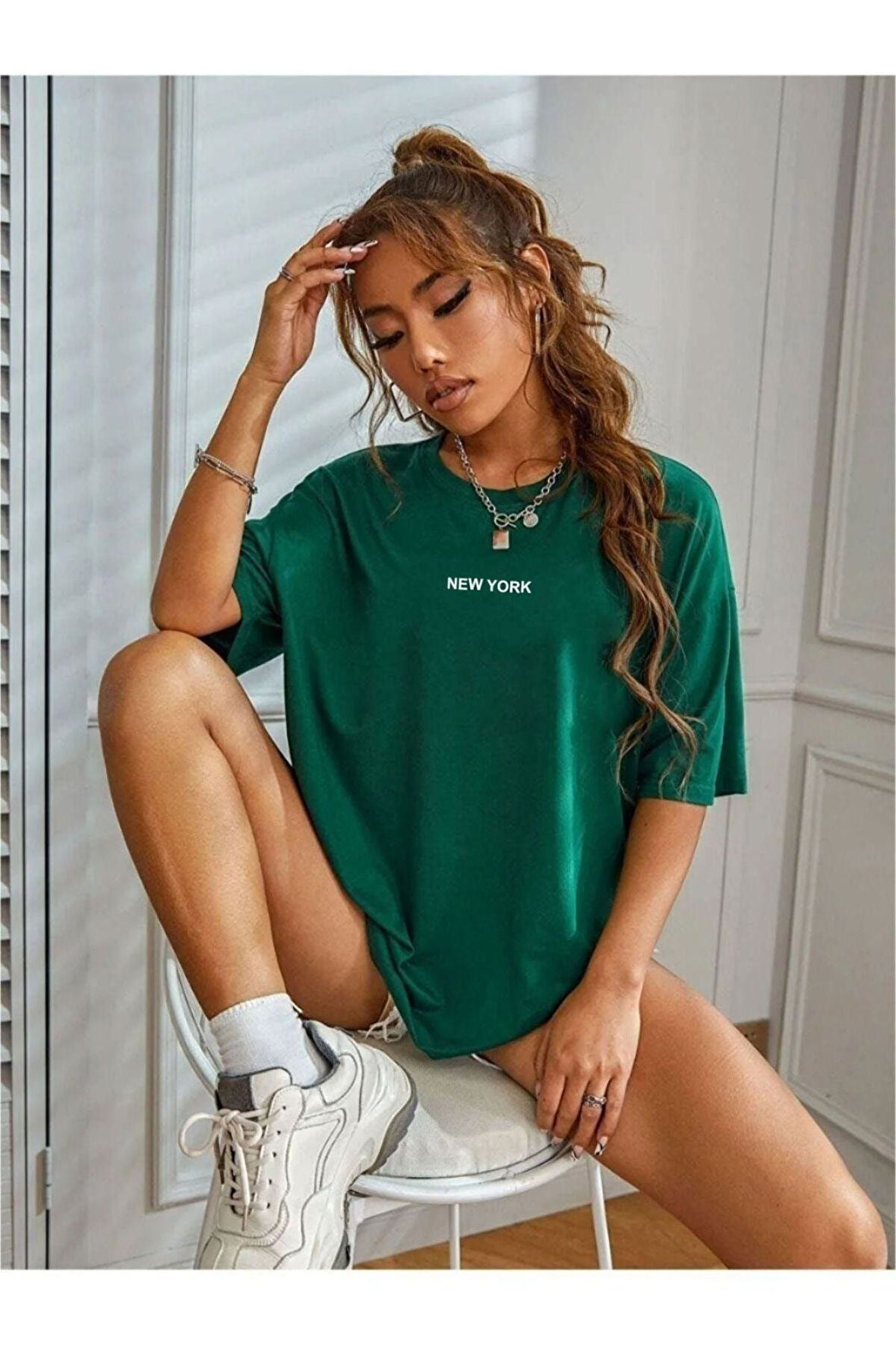 Kadın New York Baskılı Oversize T-Shirt