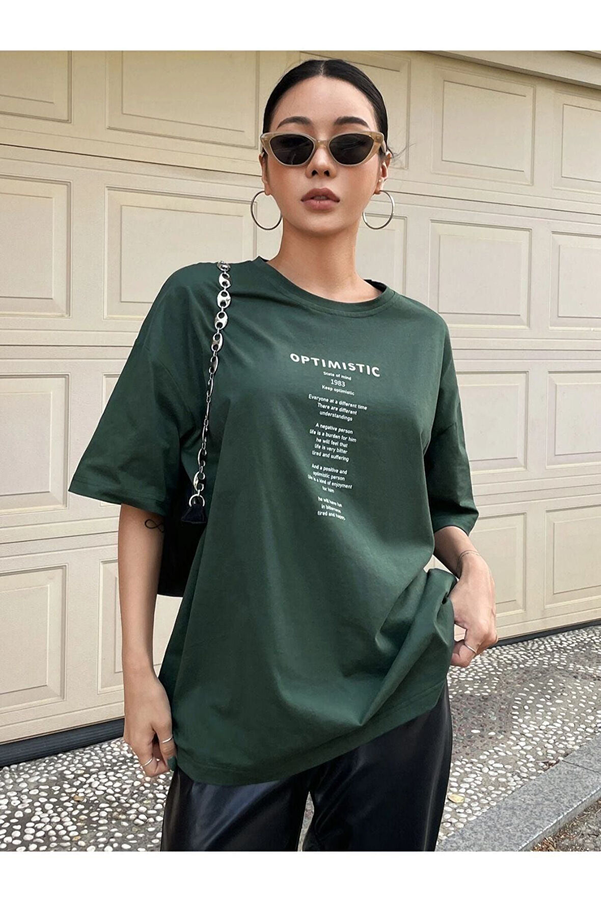 Unisex Optimistic Baskılı Oversize Tshirt