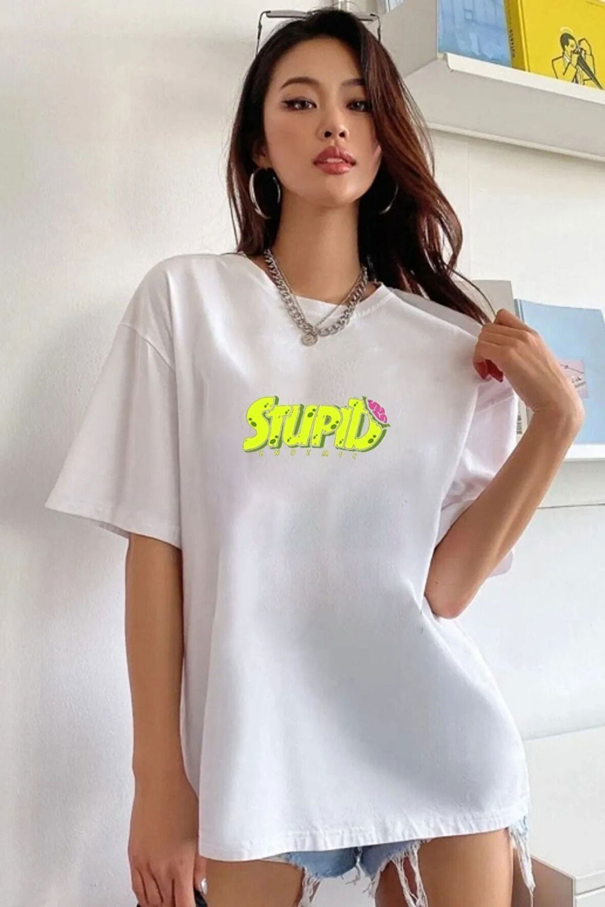 Kadın Stupid Baskılı T-shirt