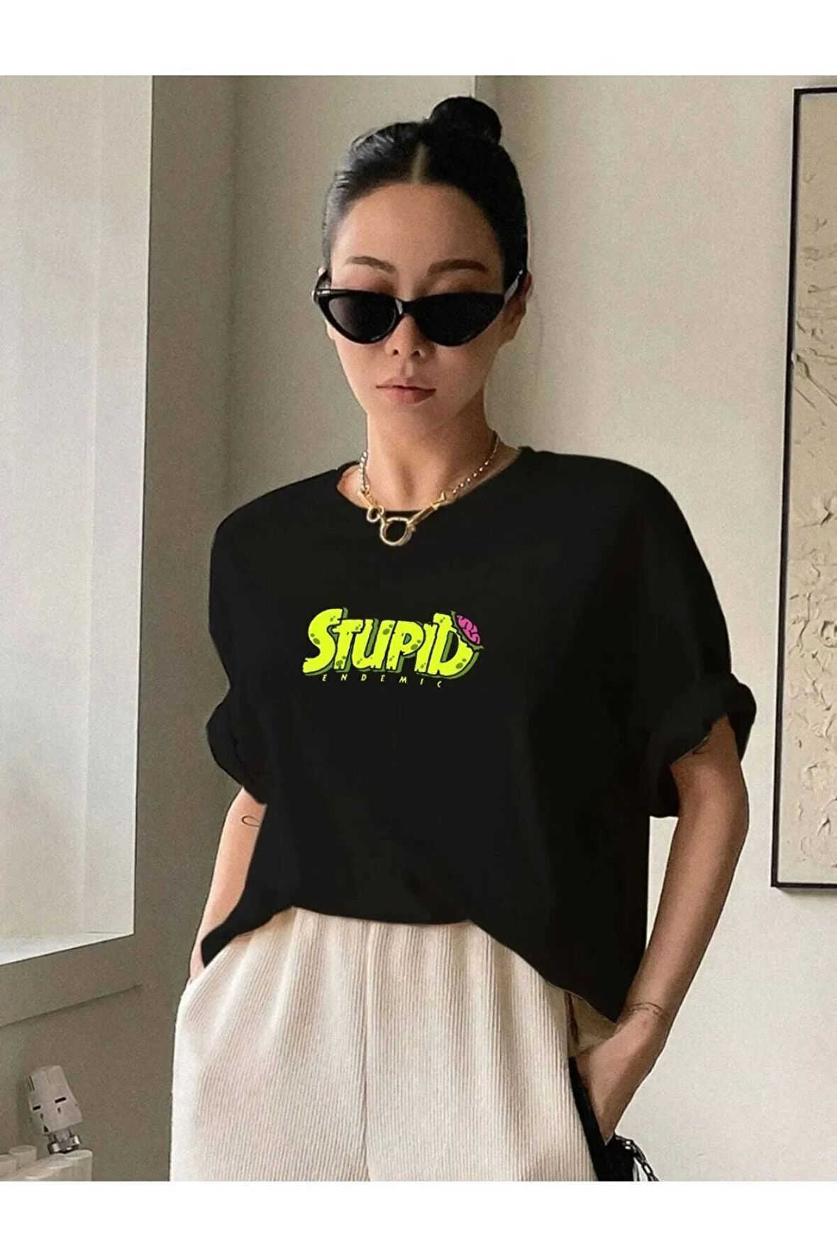 Kadın Stupid Baskılı T-shirt