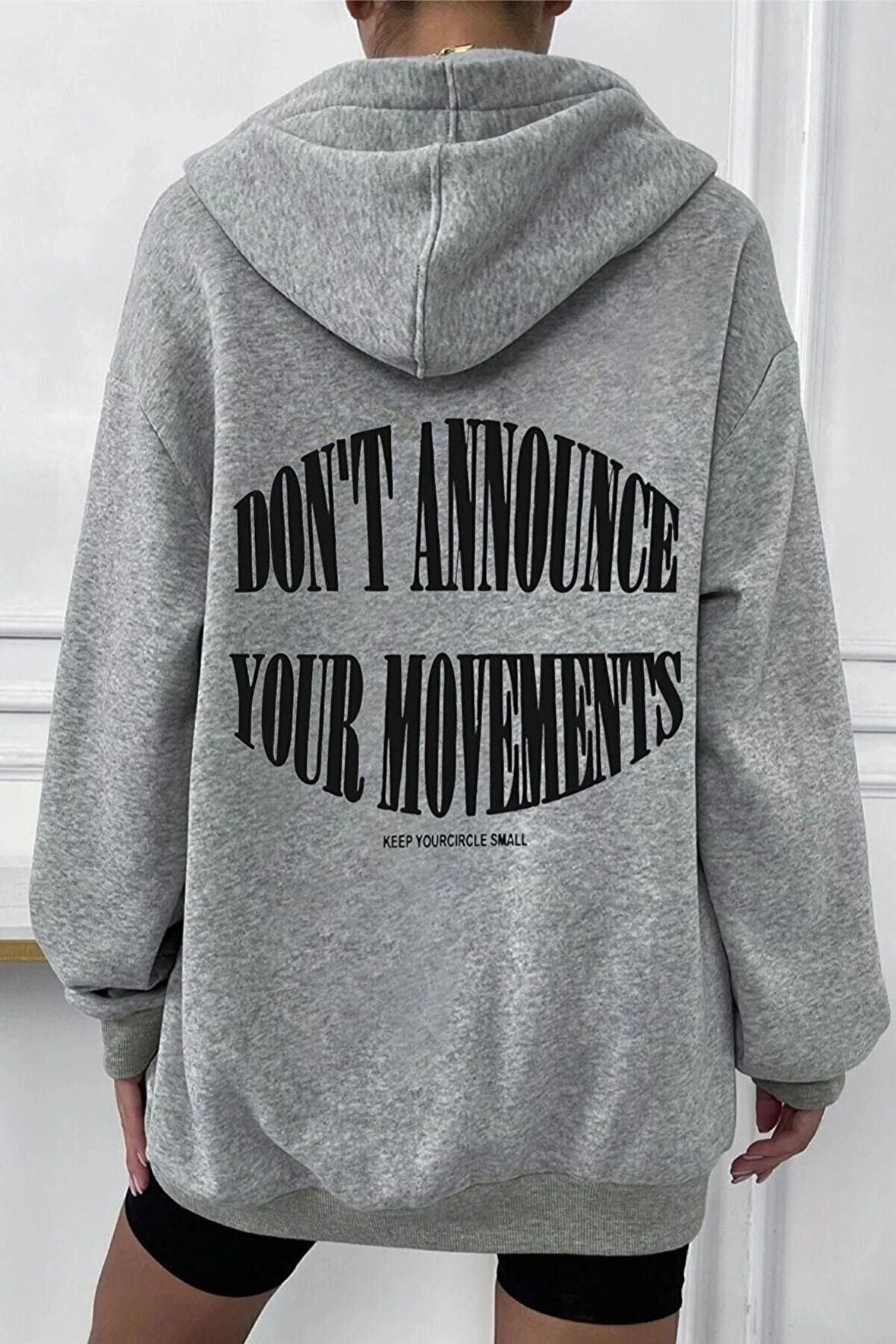 Unisex Gri Wrst Sırt Baskılı Ince Mevsimlik Kapşonlu Oversize Hırka