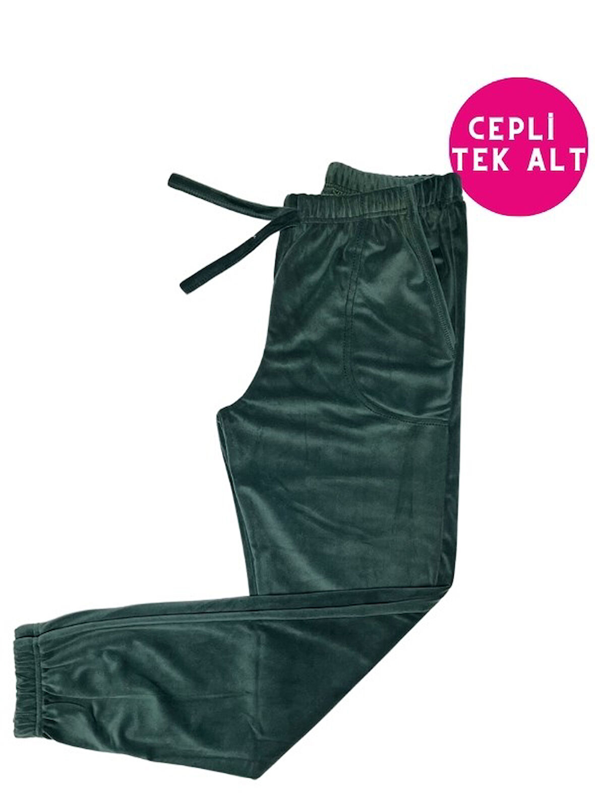 Kadın Yumuşak Kadife Bilek Manşetli/Lastikli Cepli Pijama Eşofman Jogger Tek Alt