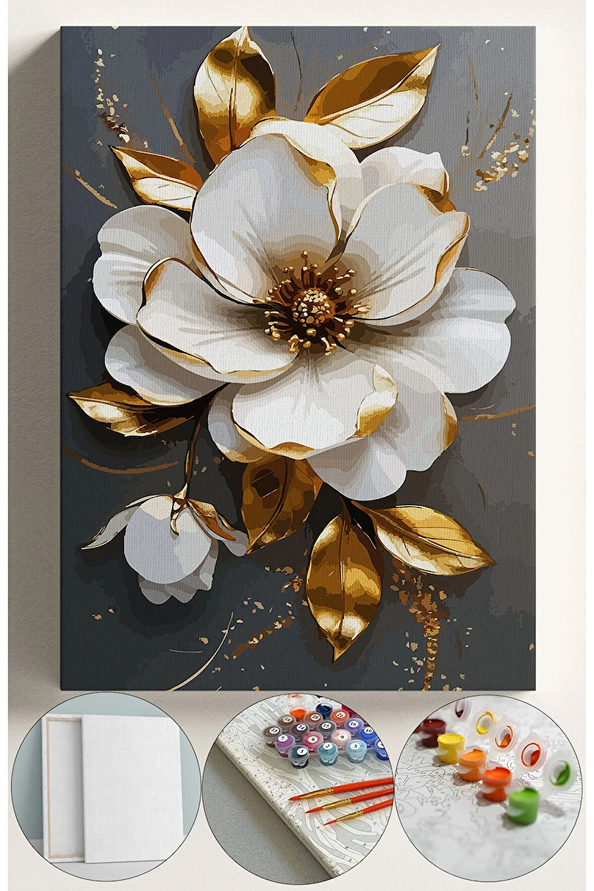 Sayılarla Boyama Seti Numaralı Tuval Fırça Boya 40x50 Cm - Altın Çiçek