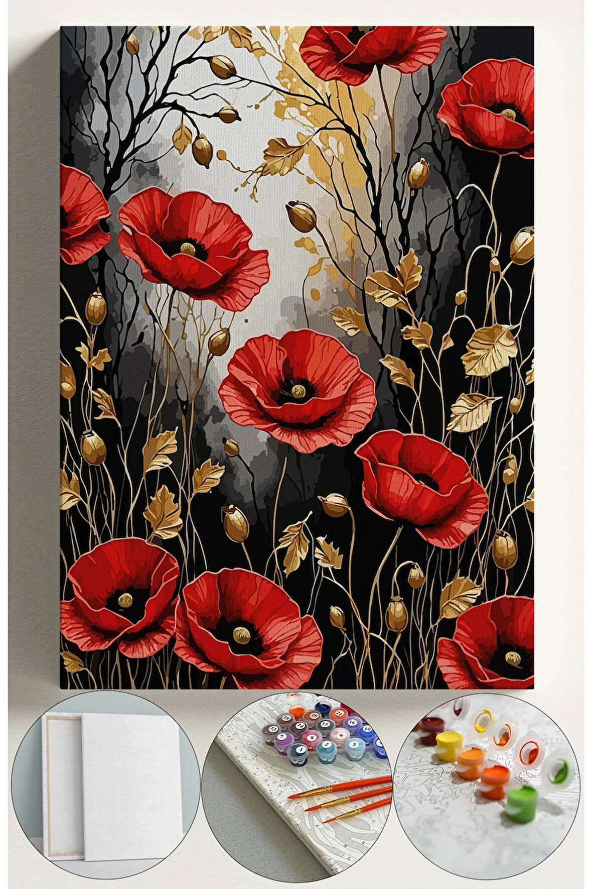 Sayılarla Boyama Seti Numaralı Tuval Fırça Boya 40x50 Cm - Altın Gelincik