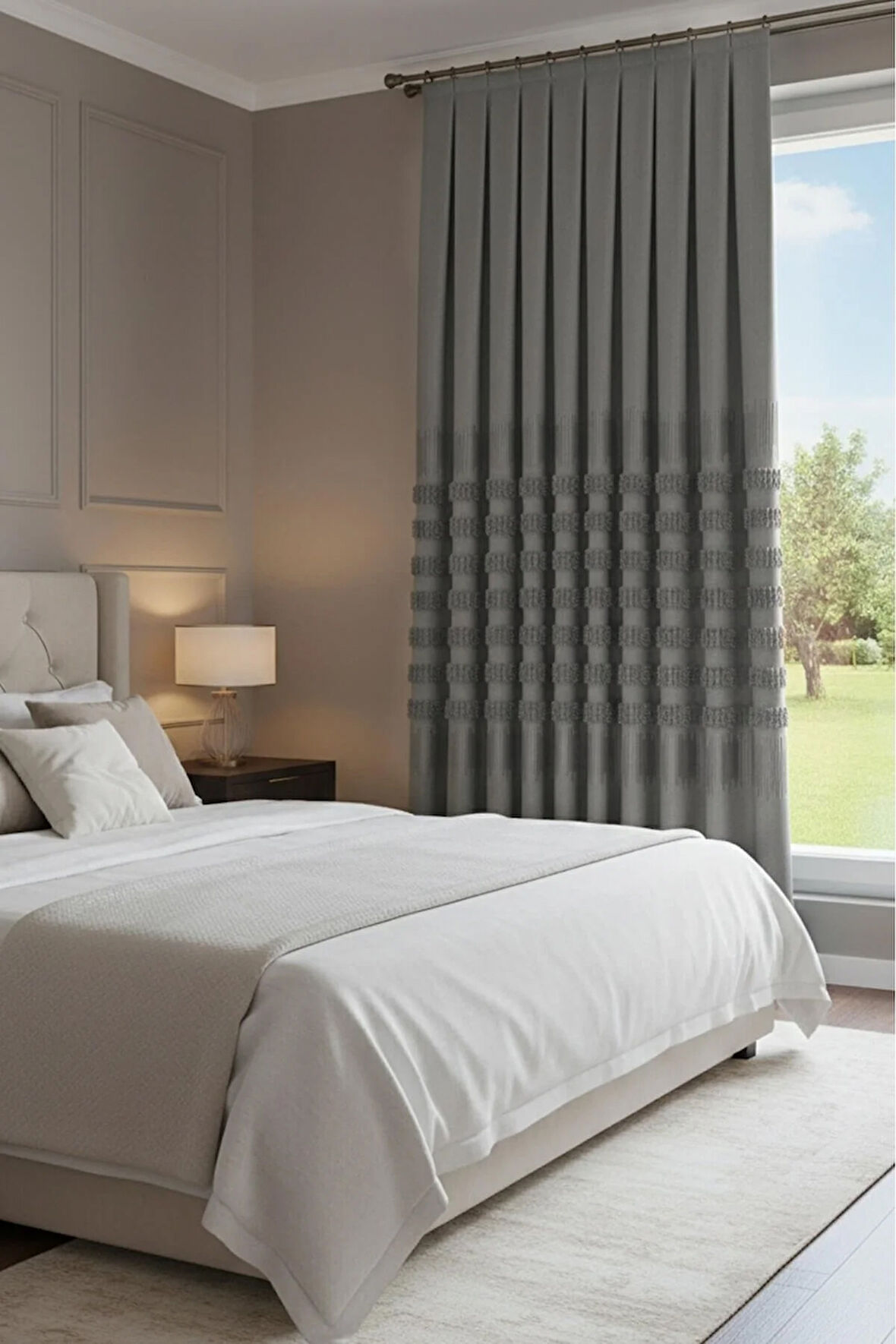 ✨ Noble Pano Gri Fon Perde 1x3 Sık Pile Çift Kanat | Modern & Şık Salon Perdesi