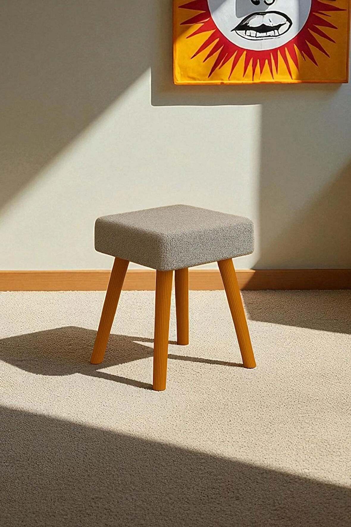 ALVIA Modern Ahşap Ayaklı Teddy Peluş Kare Bench Puf – Dekoratif Tabure