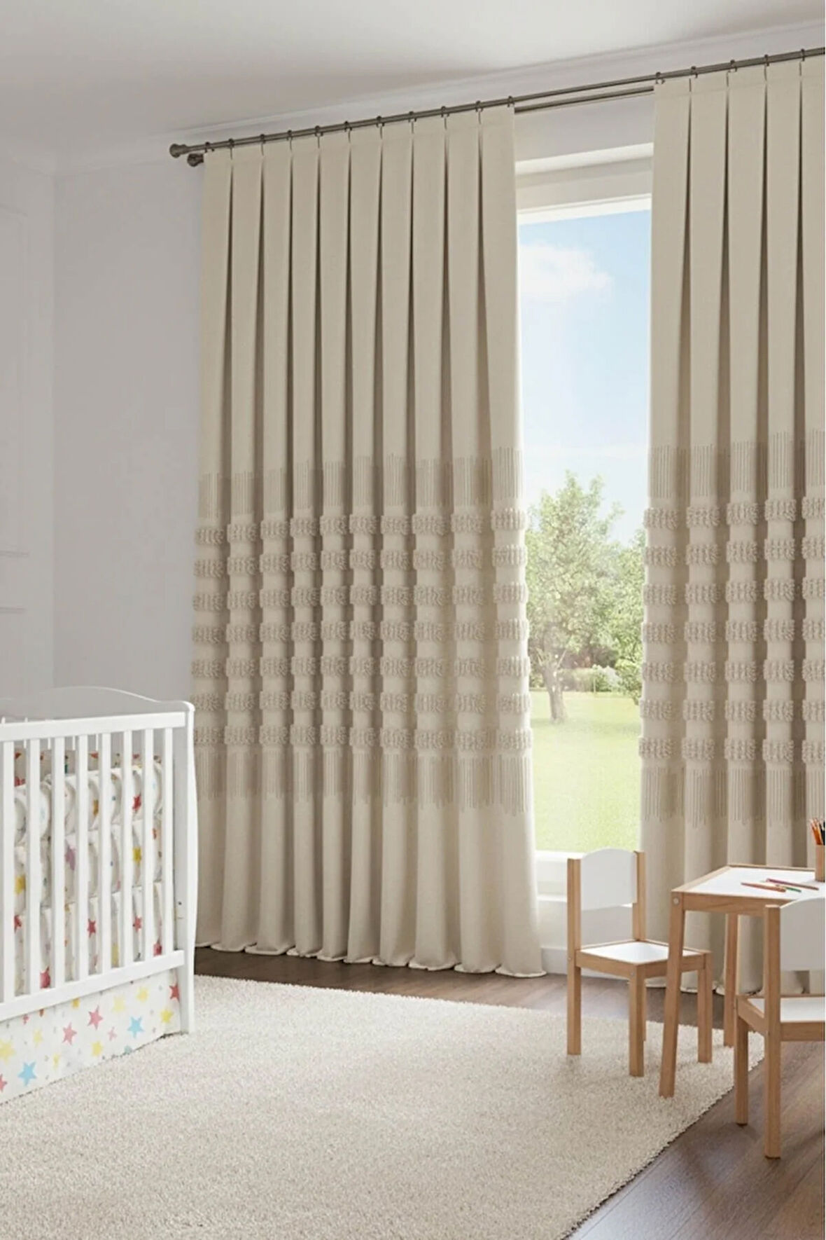 ✨ Noble Pano Krem Fon Perde 1x3 Sık Pile Çift Kanat | Modern & Şık Salon Perdesi