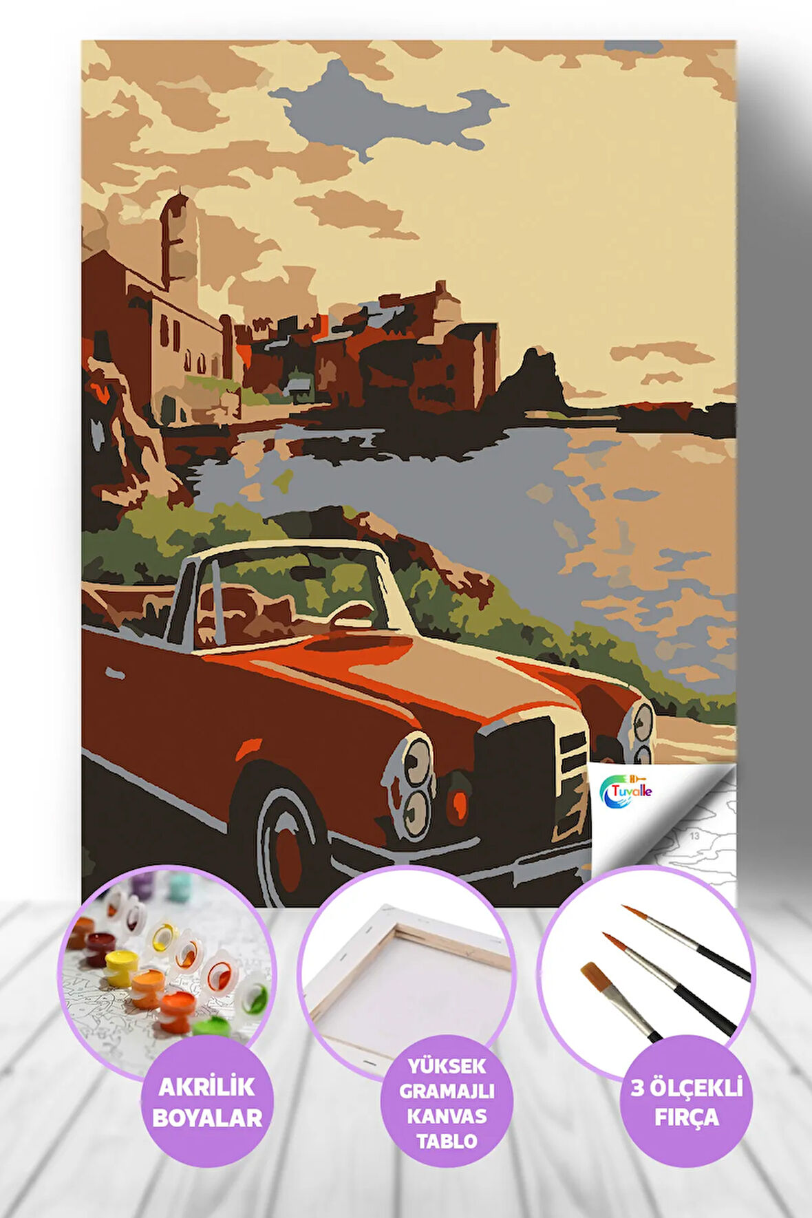 Amalfi Sahilleri Sayılarla Boyama Seti, Hobi Seti, 40X50 Tablo, Fırça Boya, Numaralı Tuval