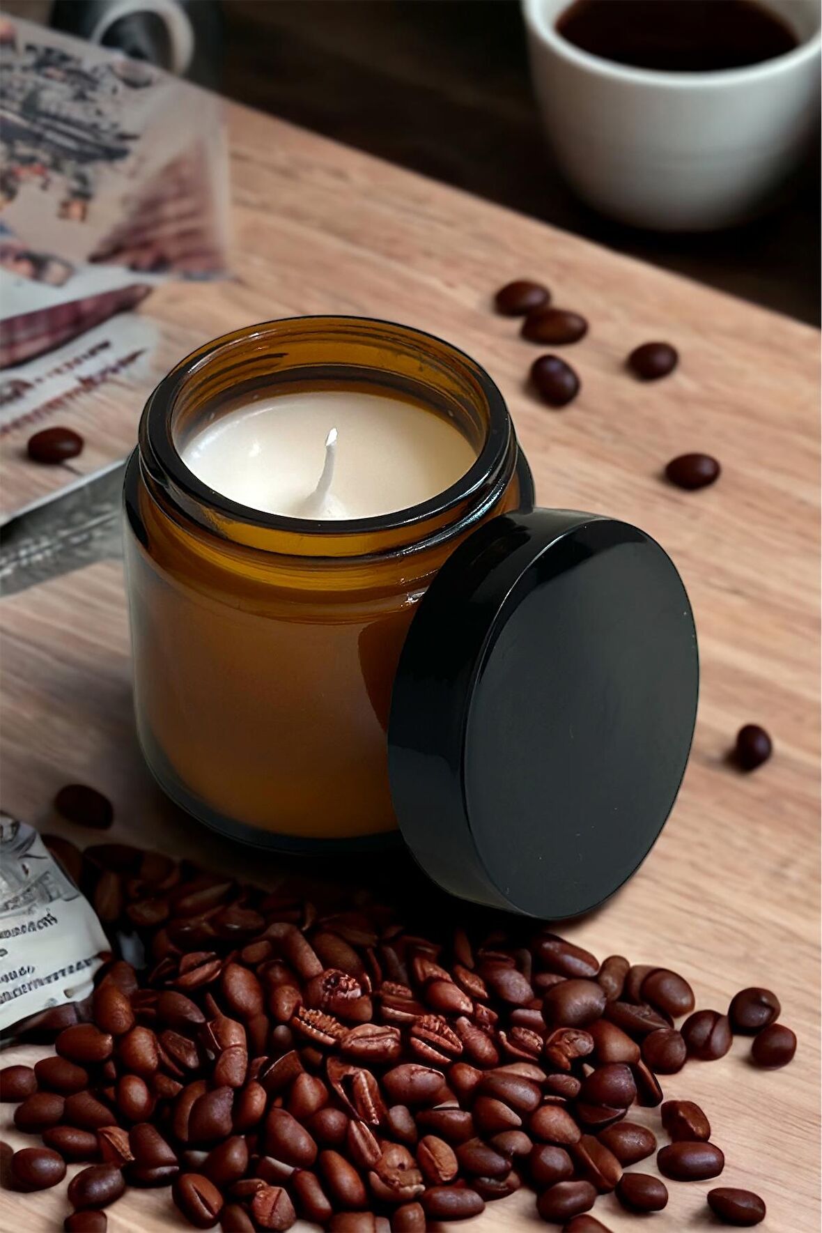 Amber Candle Soya Wax Kahve Esanslı Mum PARAFİN İÇERMEZ