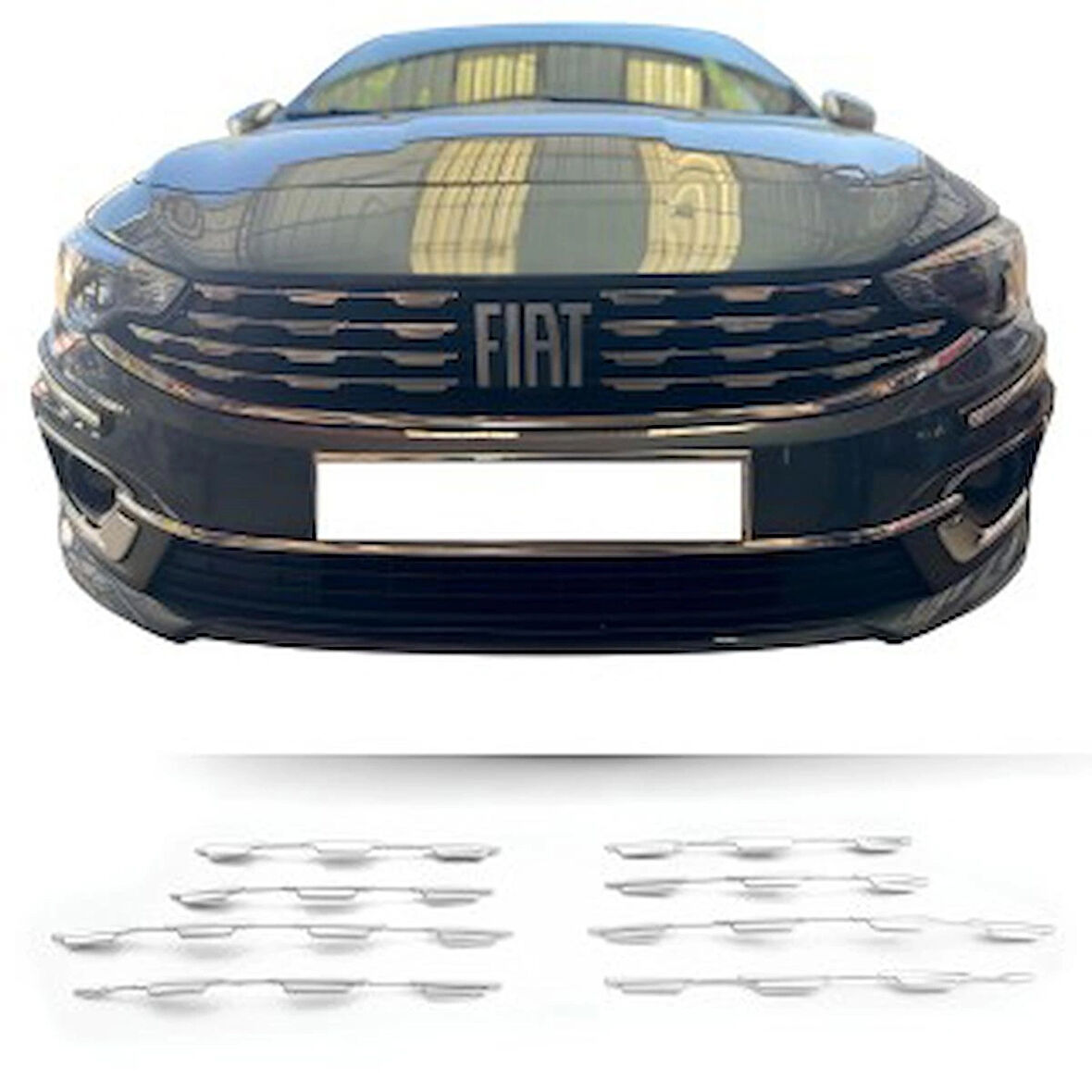 Fiat Egea Krom Ön Panjur 2021 Üzeri Uyumlu 8 Parça Makyajlı Kasa