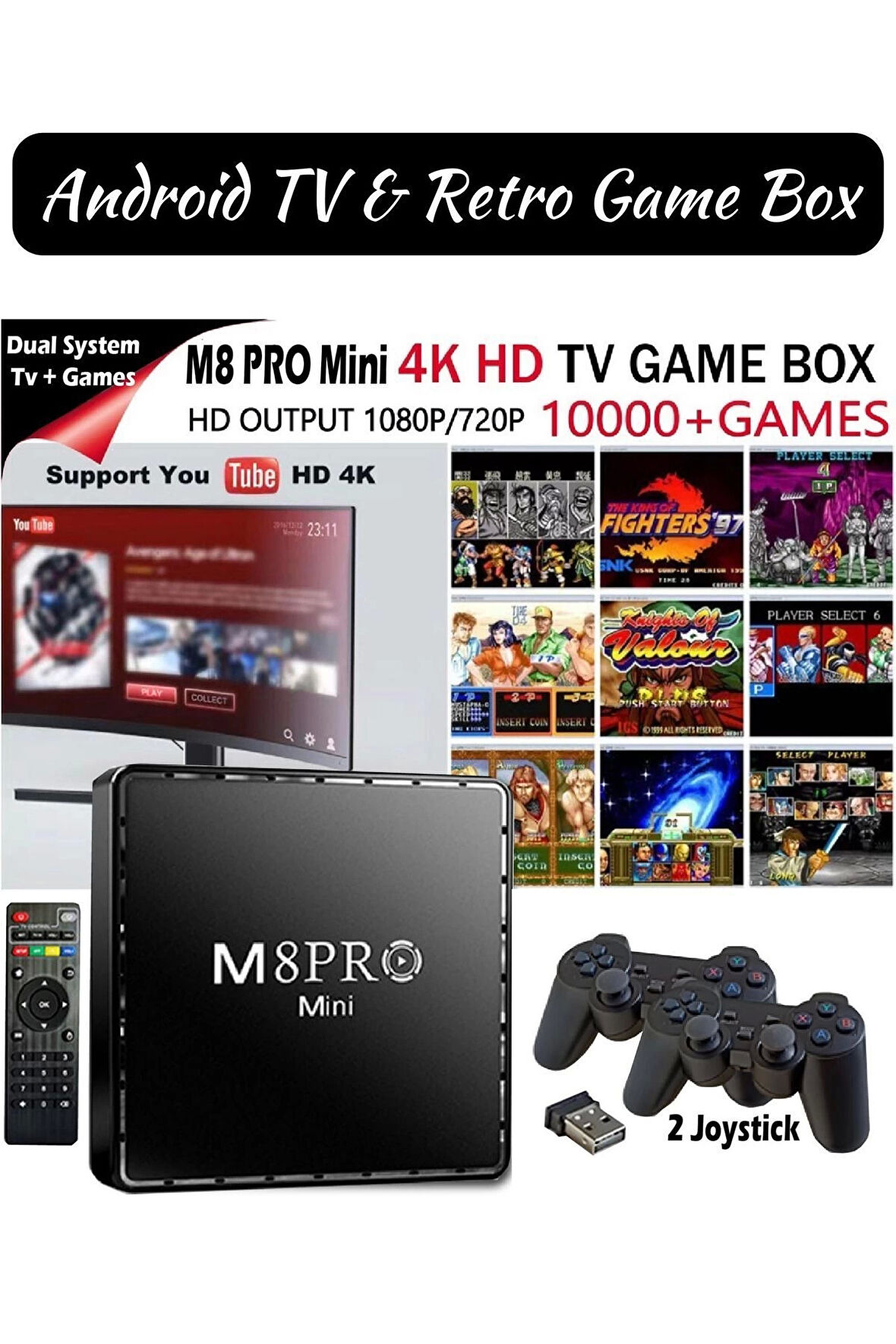 Premium M8 PRO MINI Kablosuz Aile TV Mini Oyun Konsolu Çift Kol 10000 Oyun