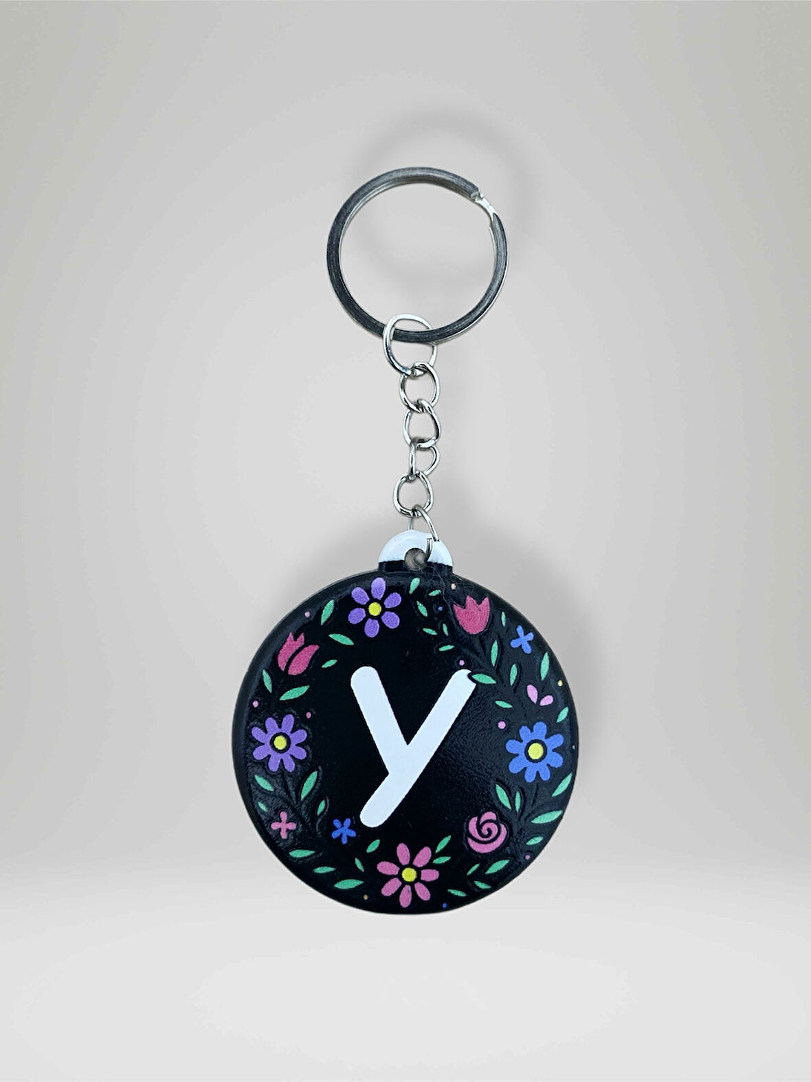 Y HARF Kişiye Özel Harfli Çiçek Desenli Plastik Anahtarlık Şişe Açacağı  Hem Şık Hem Kullanışlı Hediye Seçeneği